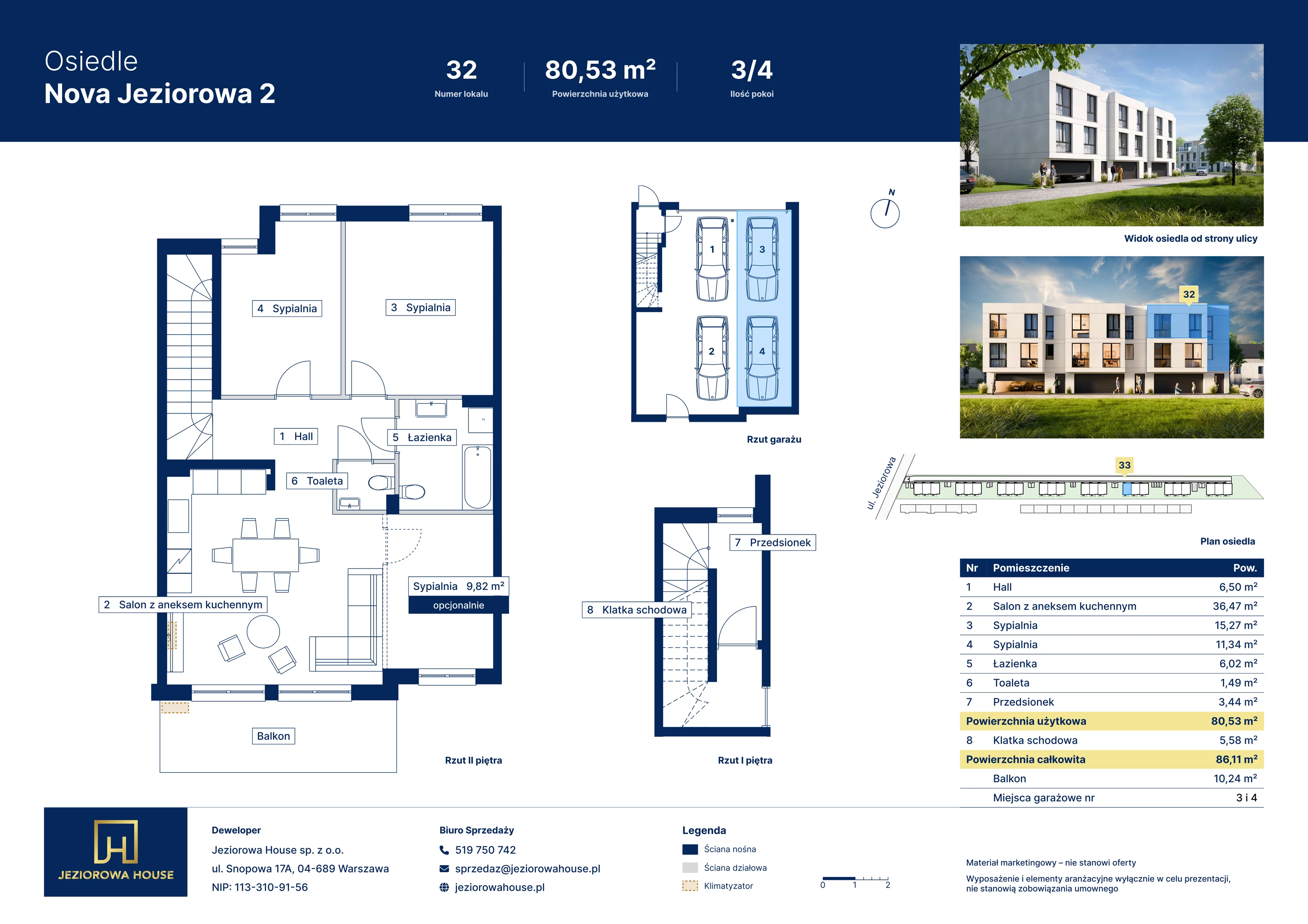 4 pokoje, mieszkanie 80,53 m², piętro 2, oferta nr 32, Nova Jeziorowa 2, Warszawa, Wawer, Zerzeń, ul. Jeziorowa