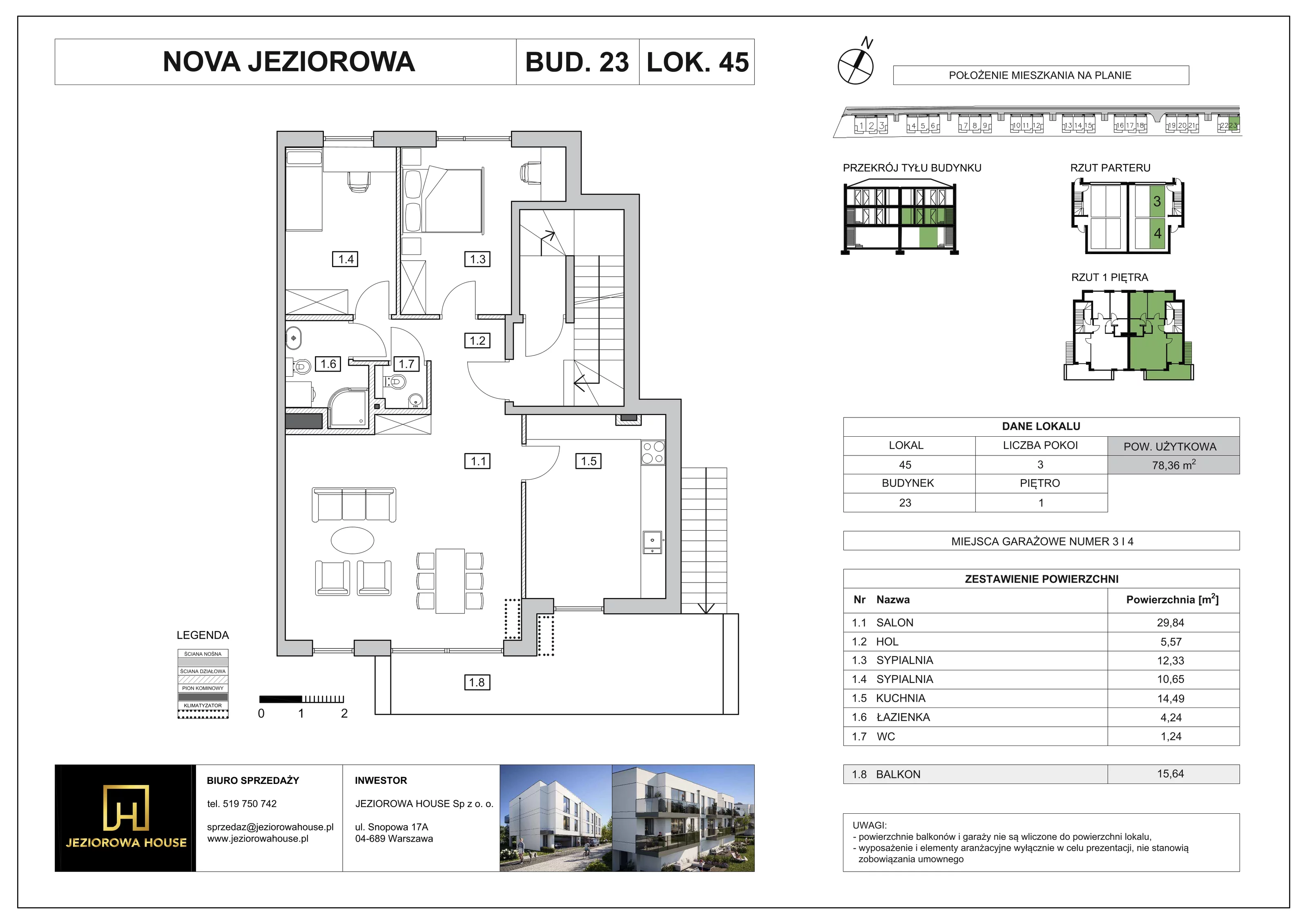 Mieszkanie 74,08 m², piętro 1, oferta nr 45, Nova Jeziorowa, Warszawa, Wawer, Zerzeń, ul. Jeziorowa