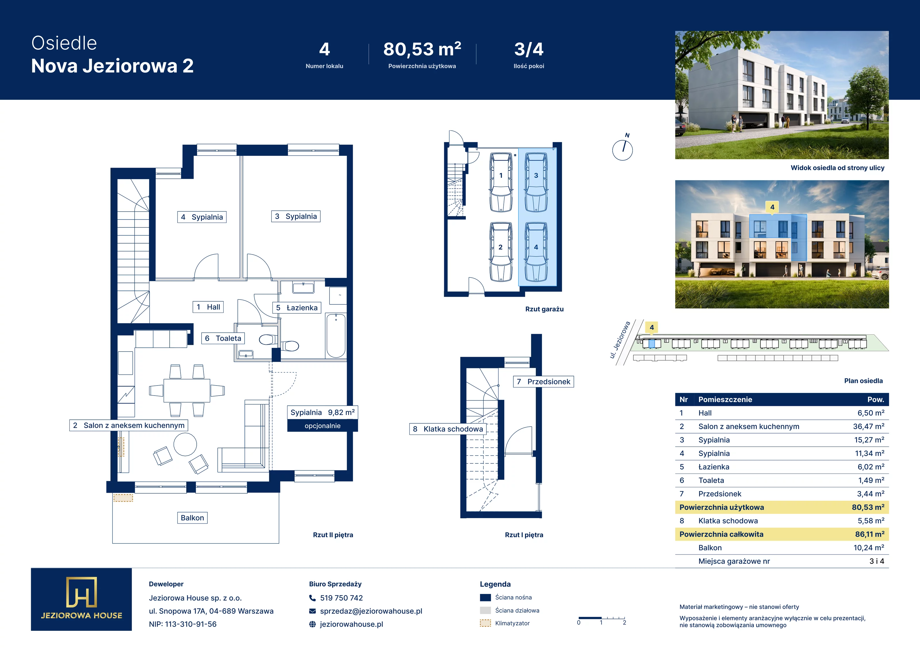 4 pokoje, mieszkanie 80,53 m², piętro 2, oferta nr 4, Nova Jeziorowa 2, Warszawa, Wawer, Zerzeń, ul. Jeziorowa