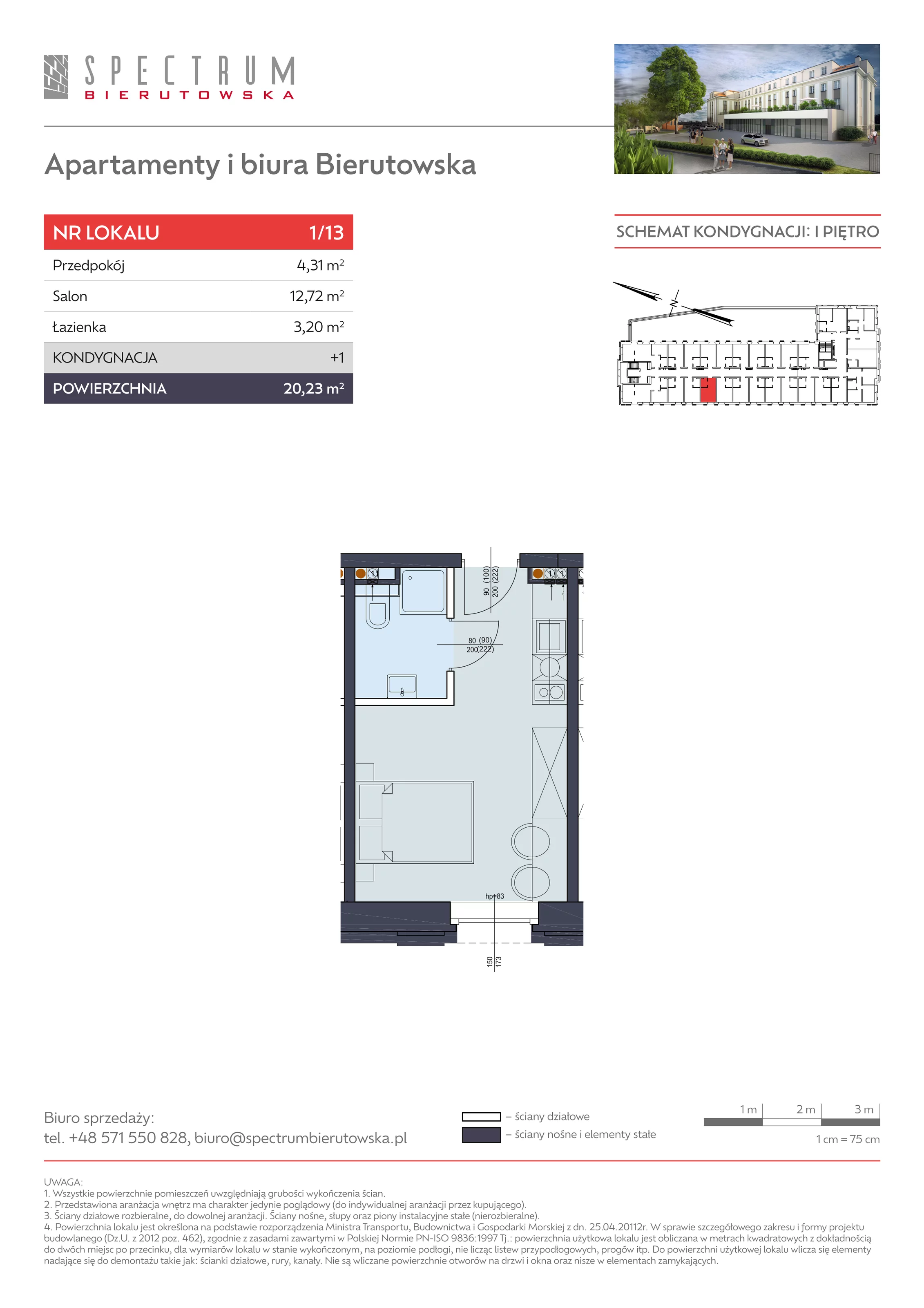 Apartament 20,23 m², piętro 1, oferta nr 1/13., Spectrum Bierutowska, Wrocław, Psie Pole-Zawidawie, Psie Pole, ul. Bierutowska