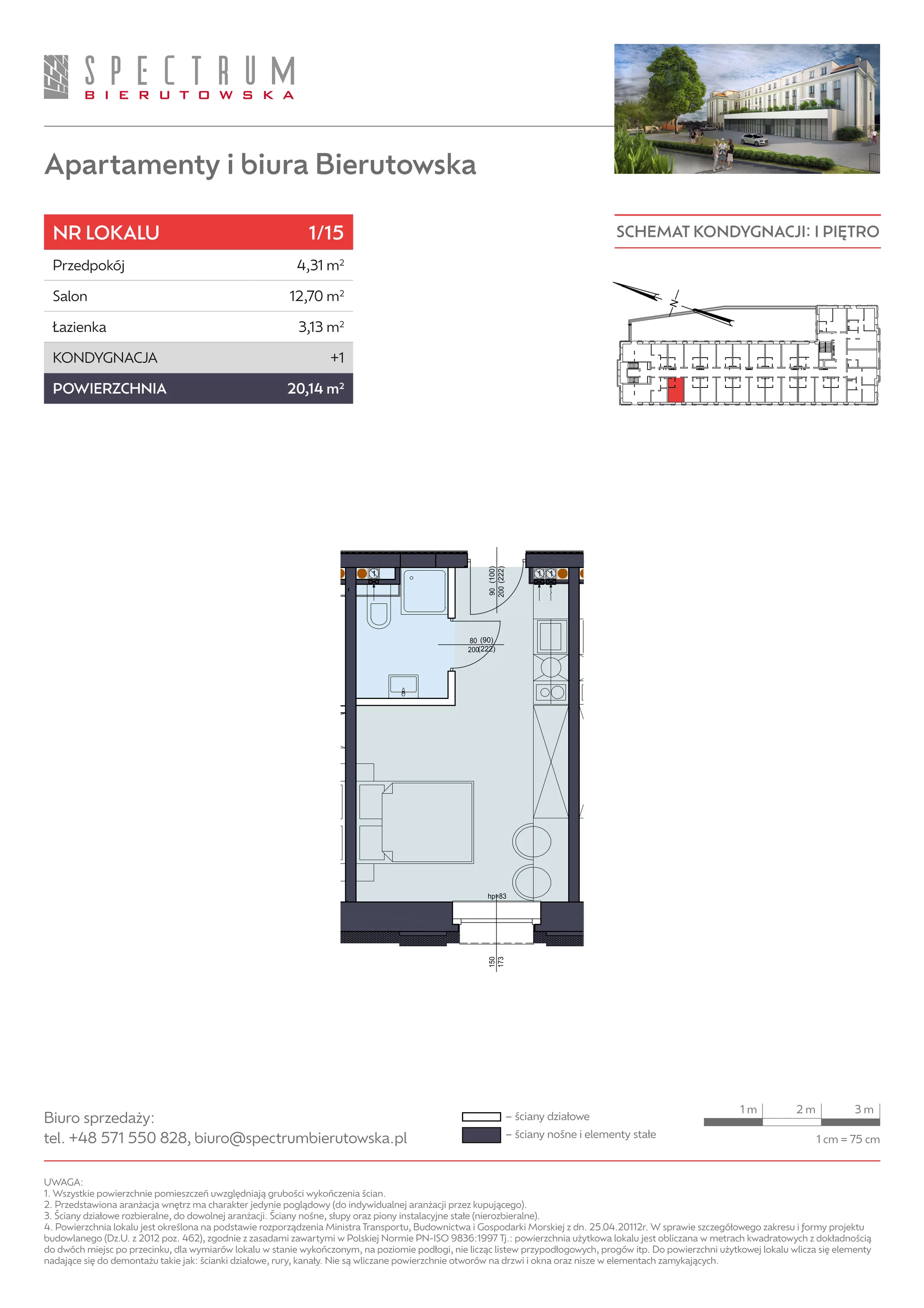 Apartament 20,14 m², piętro 1, oferta nr 1/15., Spectrum Bierutowska, Wrocław, Psie Pole-Zawidawie, Psie Pole, ul. Bierutowska