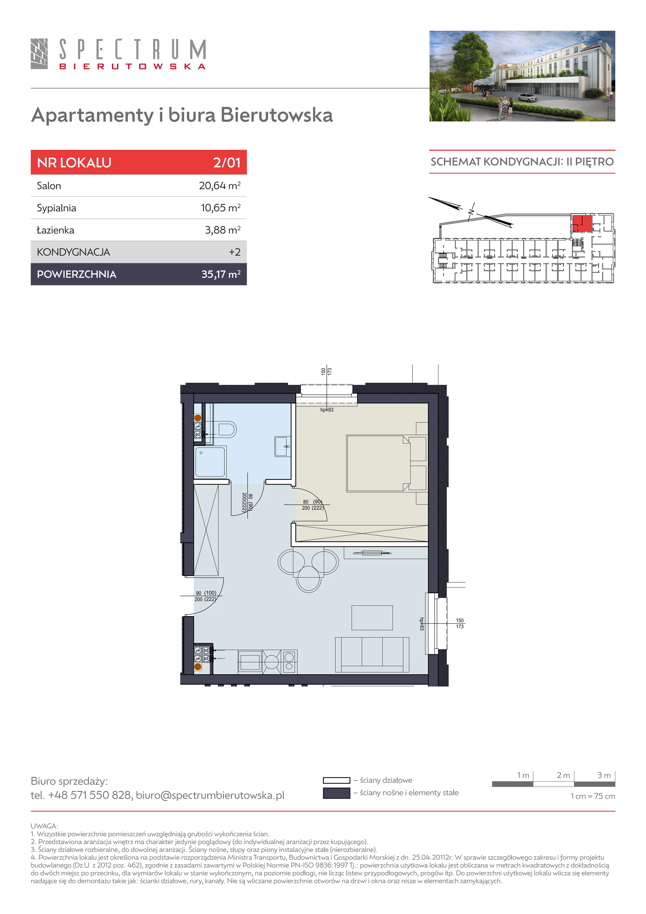 2 pokoje, apartament 35,17 m², piętro 2, oferta nr 2/01., Spectrum Bierutowska, Wrocław, Psie Pole-Zawidawie, Psie Pole, ul. Bierutowska