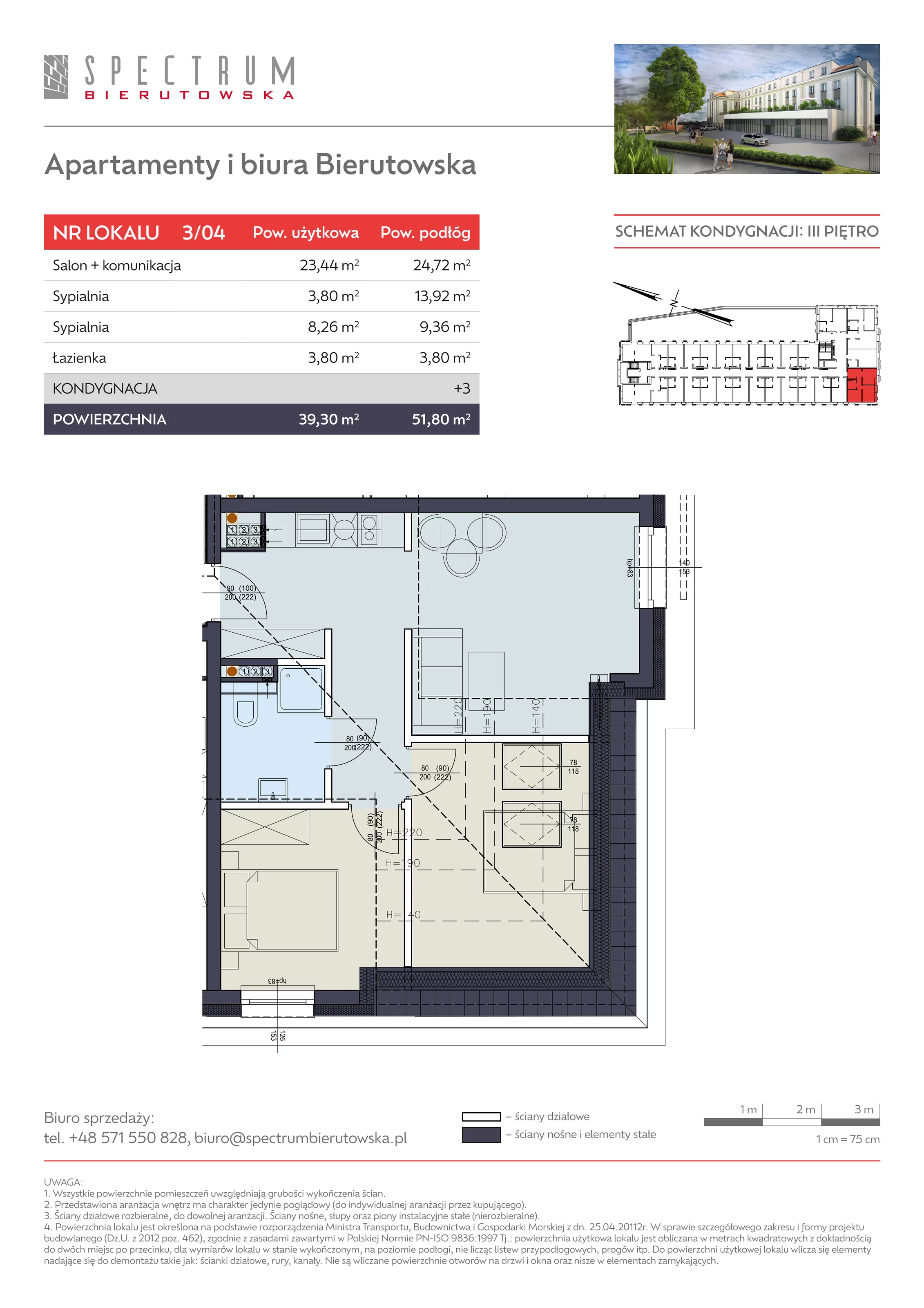 3 pokoje, apartament 39,30 m², piętro 3, oferta nr 3/04., Spectrum Bierutowska, Wrocław, Psie Pole-Zawidawie, Psie Pole, ul. Bierutowska