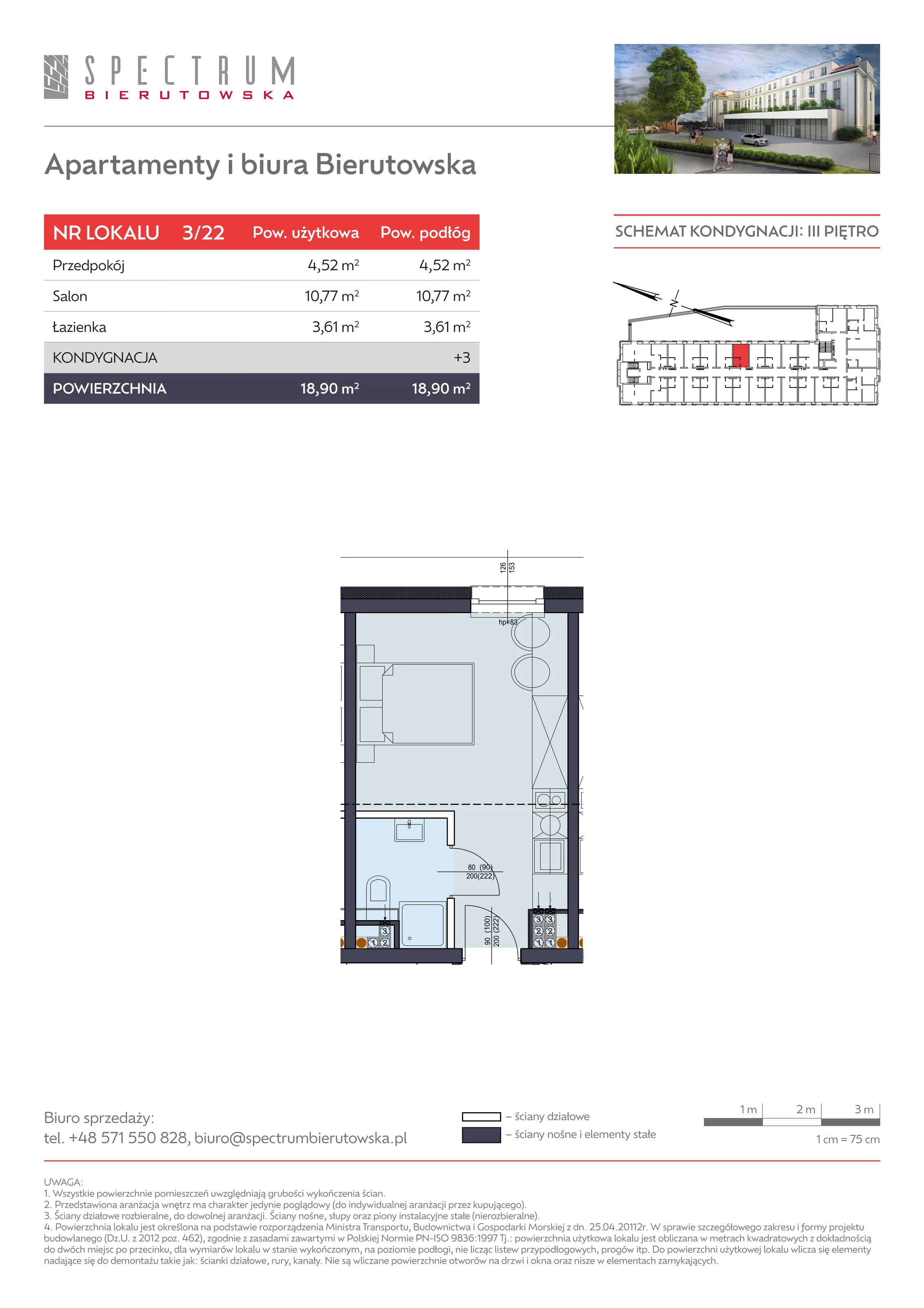 Apartament 18,90 m², piętro 3, oferta nr 3/22., Spectrum Bierutowska, Wrocław, Psie Pole-Zawidawie, Psie Pole, ul. Bierutowska