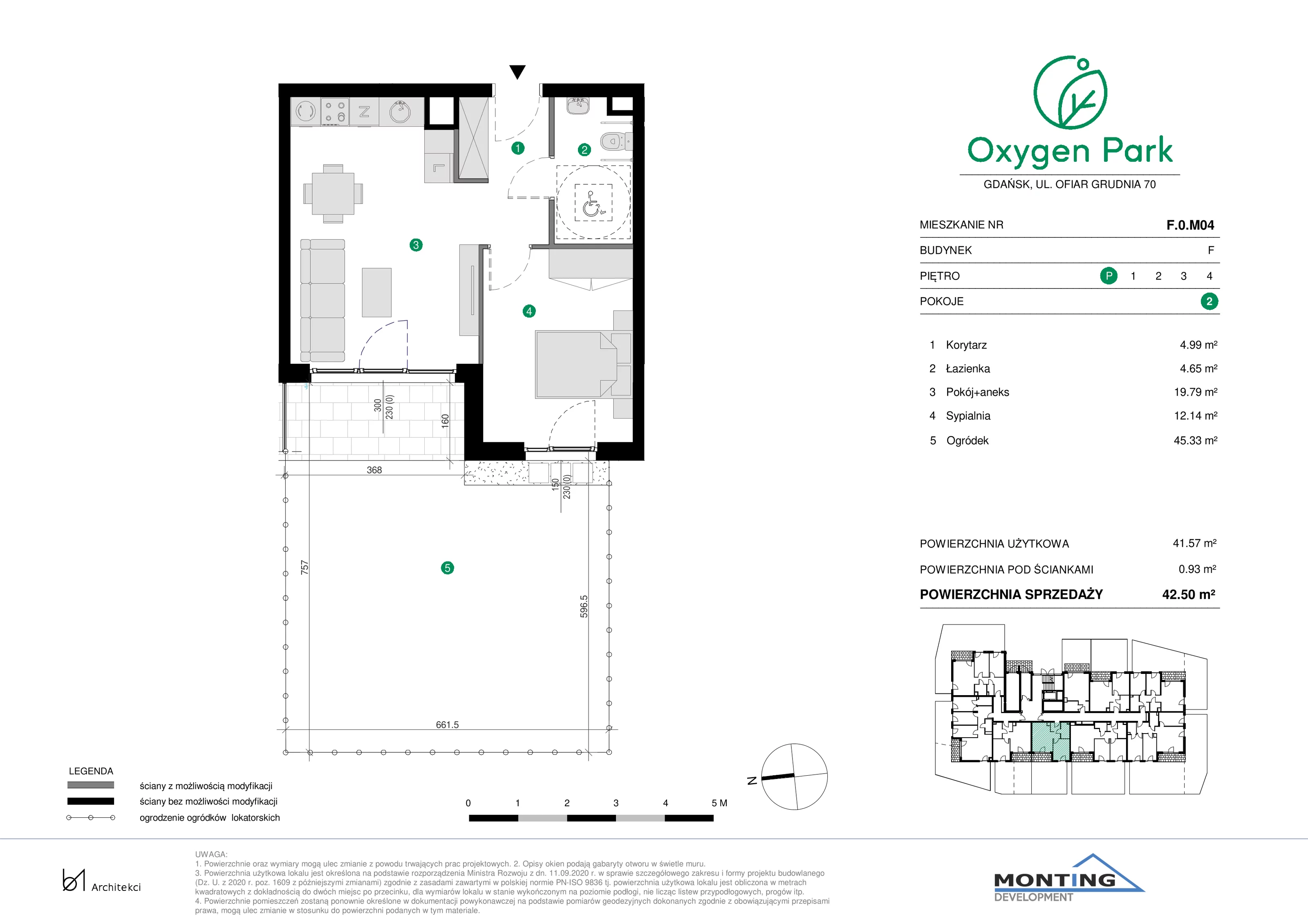 2 pokoje, mieszkanie 42,50 m², parter, oferta nr F.0.M04, Oxygen Park, Gdańsk, Orunia Górna-Gdańsk Południe, ul. Erwiny Barzychowskiej