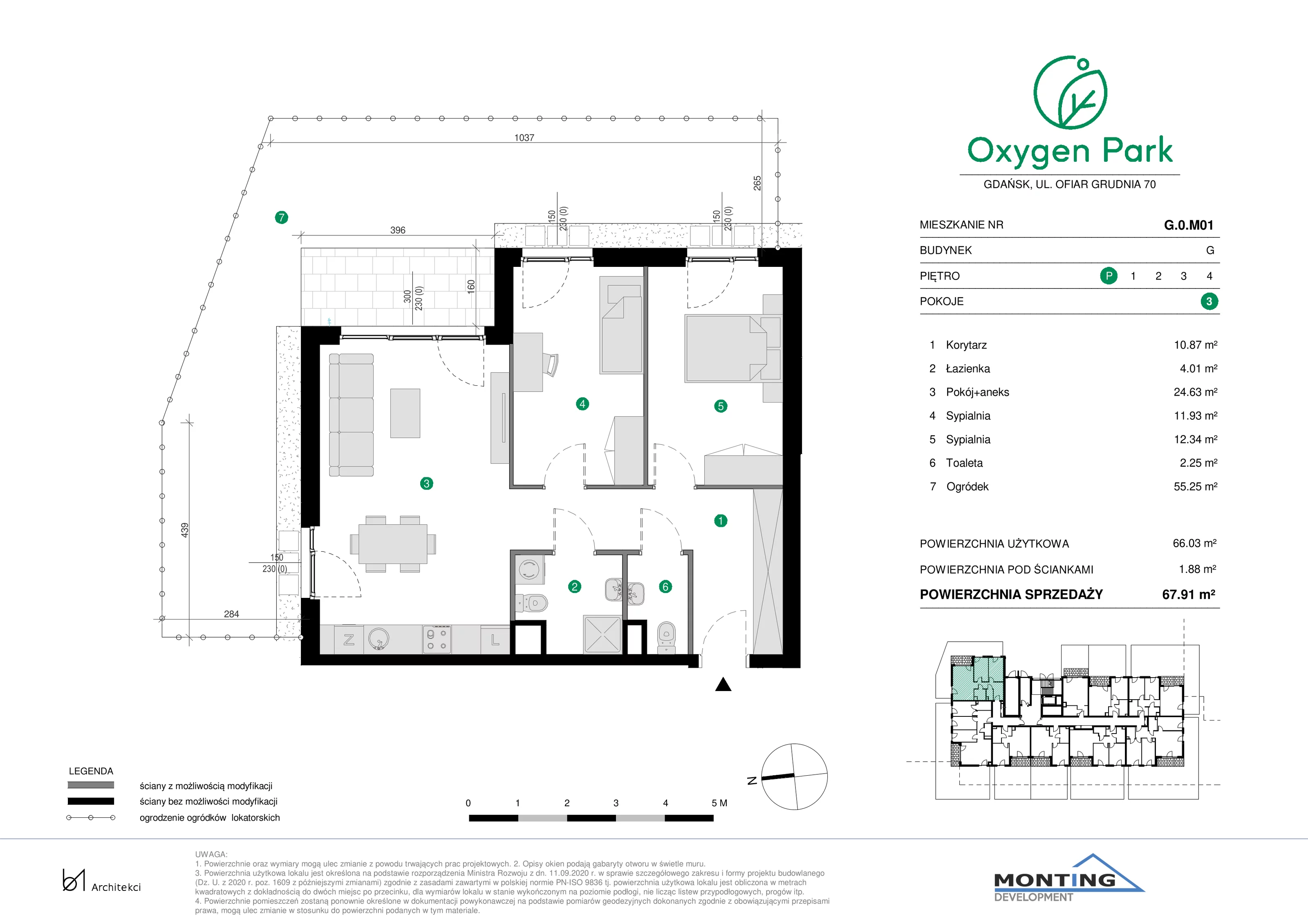 3 pokoje, mieszkanie 67,91 m², parter, oferta nr G.0.M01, Oxygen Park, Gdańsk, Orunia Górna-Gdańsk Południe, ul. Erwiny Barzychowskiej