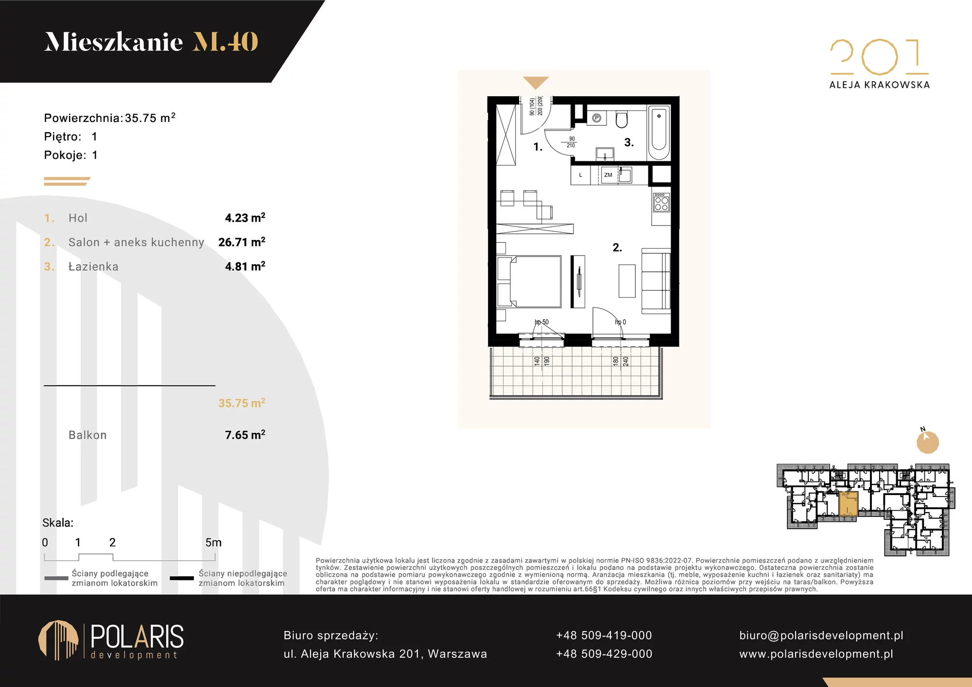 Mieszkanie 35,75 m², piętro 1, oferta nr M40, Aleja Krakowska 201, Warszawa, Włochy, Raków, al. Krakowska 201