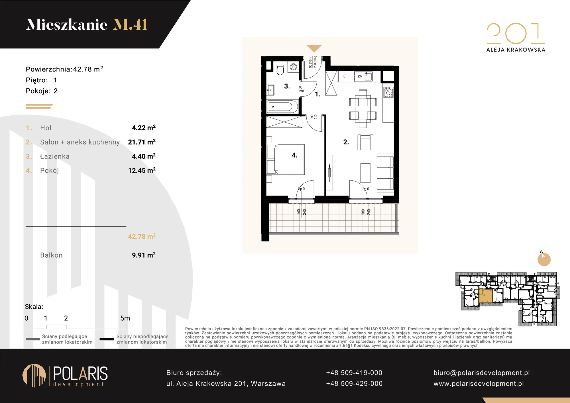 Mieszkanie 42,78 m², piętro 1, oferta nr M41, Aleja Krakowska 201, Warszawa, Włochy, Raków, al. Krakowska 201