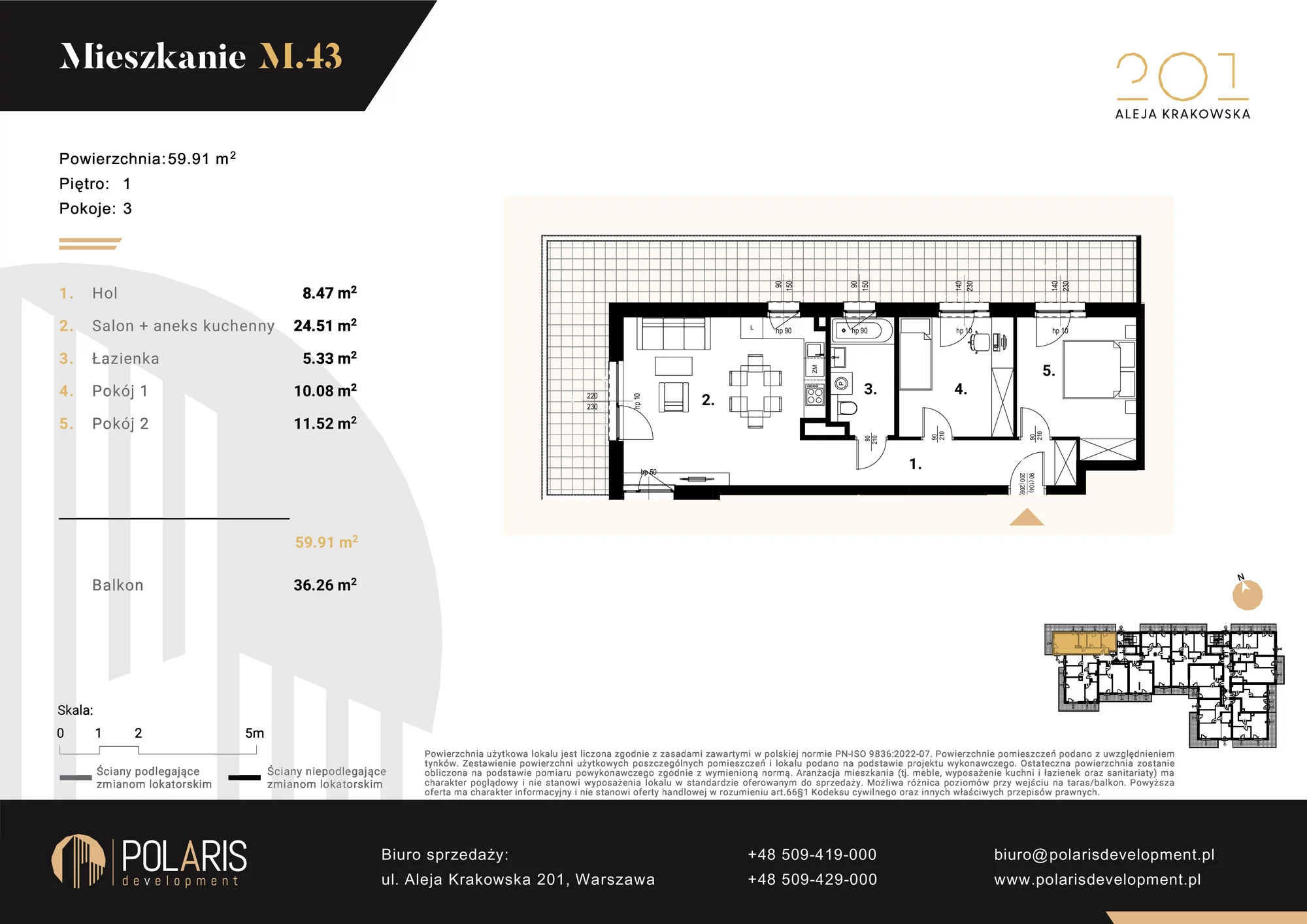 Mieszkanie 59,91 m², piętro 1, oferta nr M43, Aleja Krakowska 201, Warszawa, Włochy, Raków, al. Krakowska 201