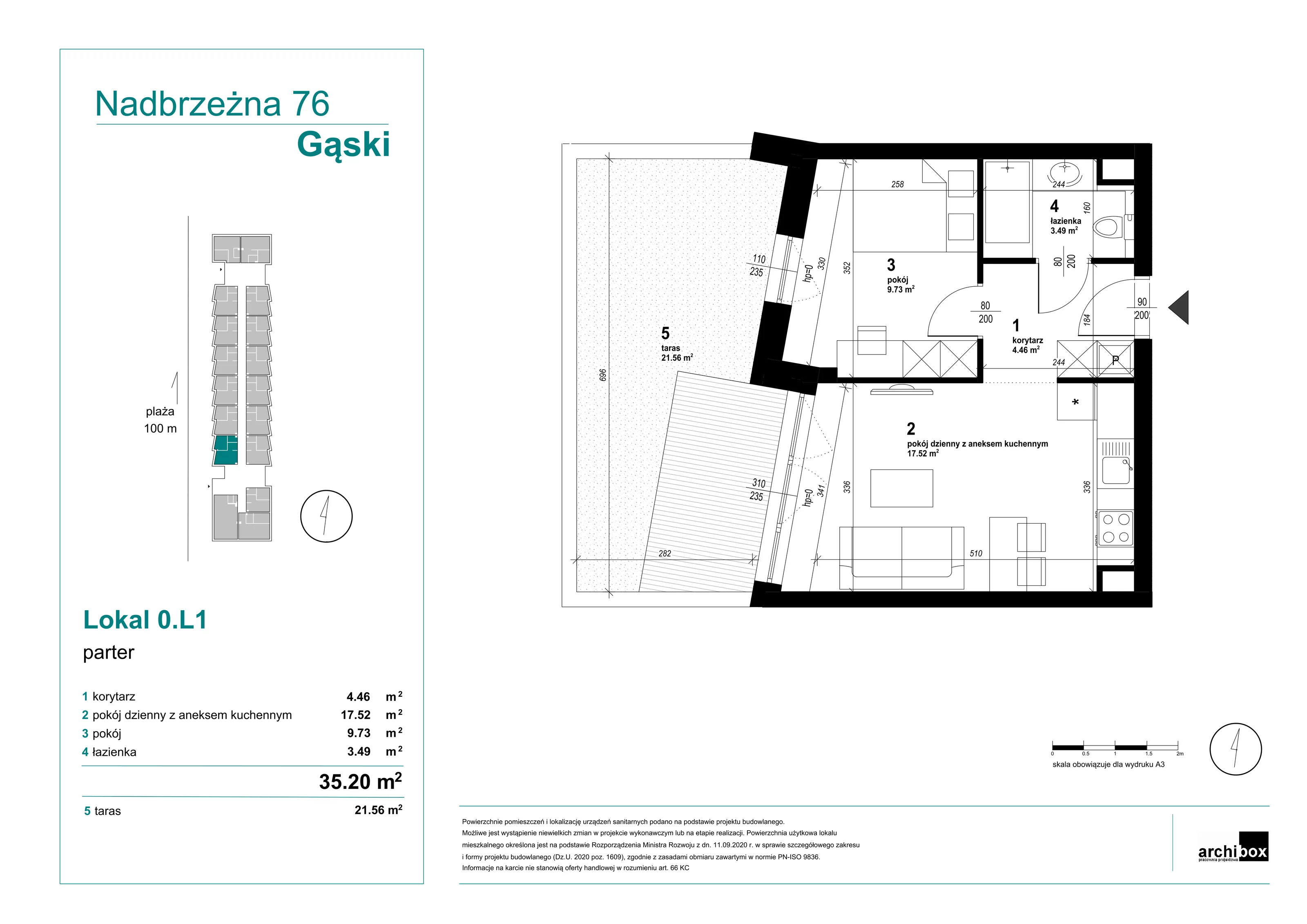 Mieszkanie 35,17 m², parter, oferta nr 0.1., Goose Bay, Gąski, ul. Nadbrzeżna 76