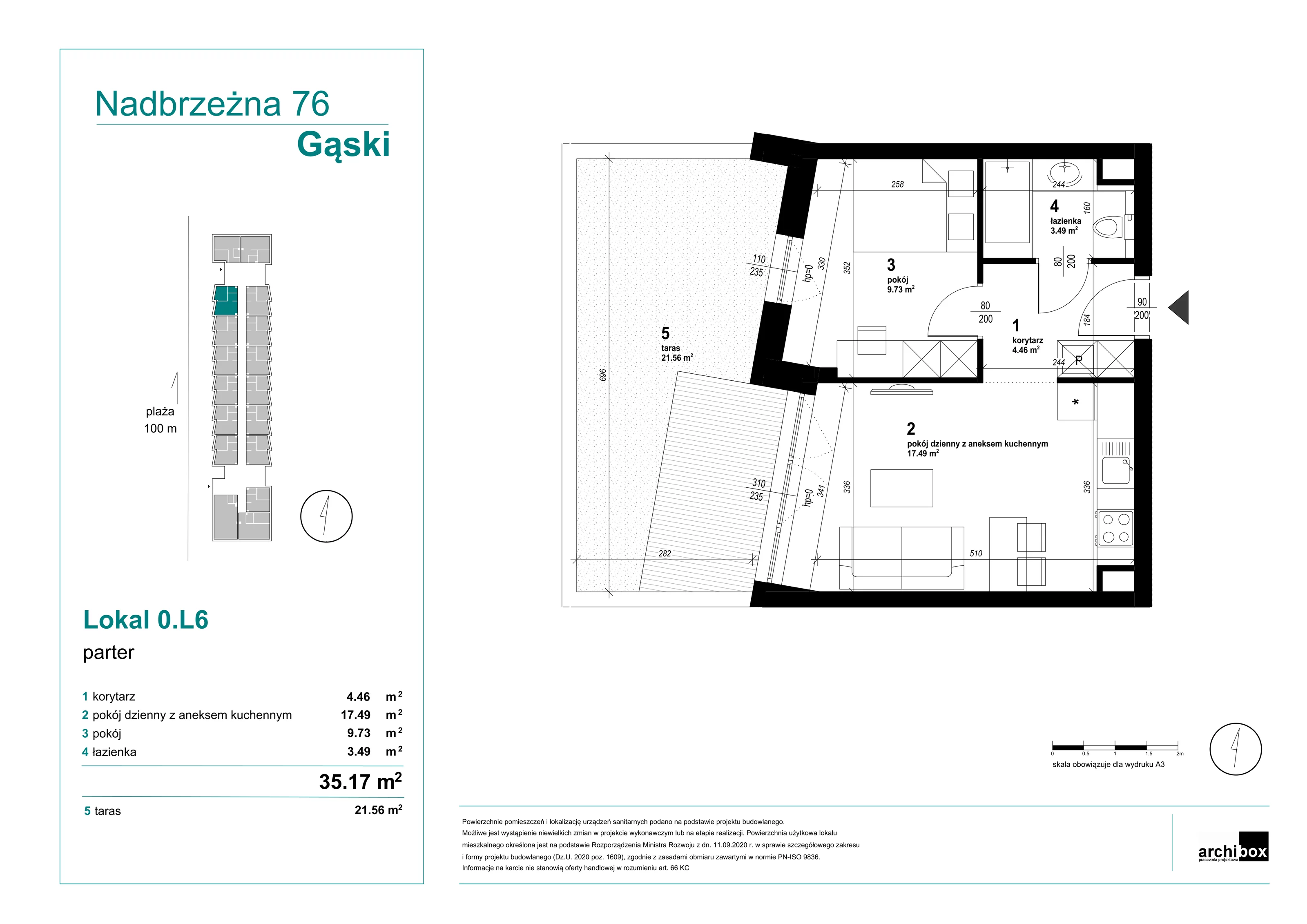 Mieszkanie 35,17 m², parter, oferta nr 0.6., Goose Bay, Gąski, ul. Nadbrzeżna 76