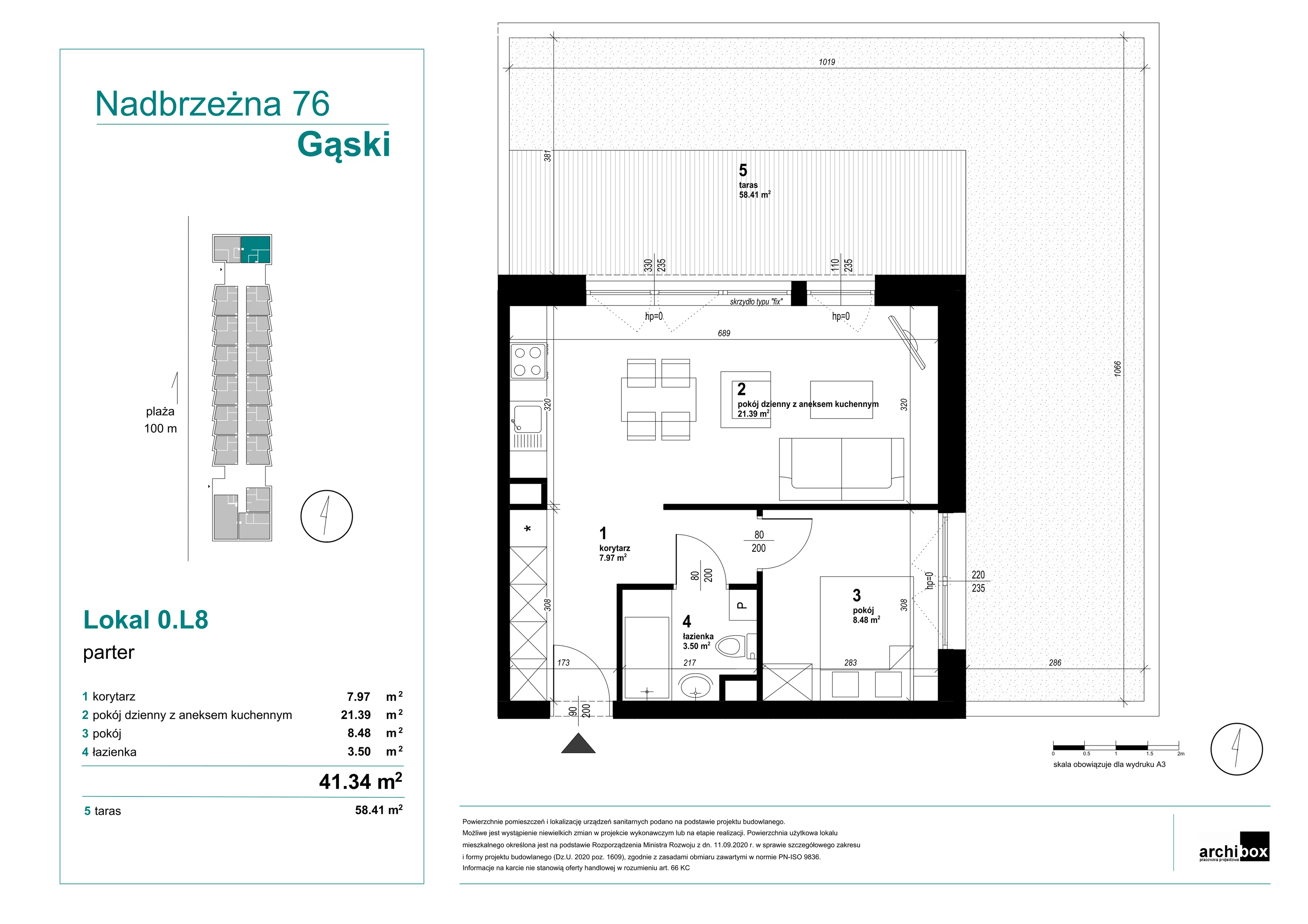 Mieszkanie 41,28 m², parter, oferta nr 0.8., Goose Bay, Gąski, ul. Nadbrzeżna 76