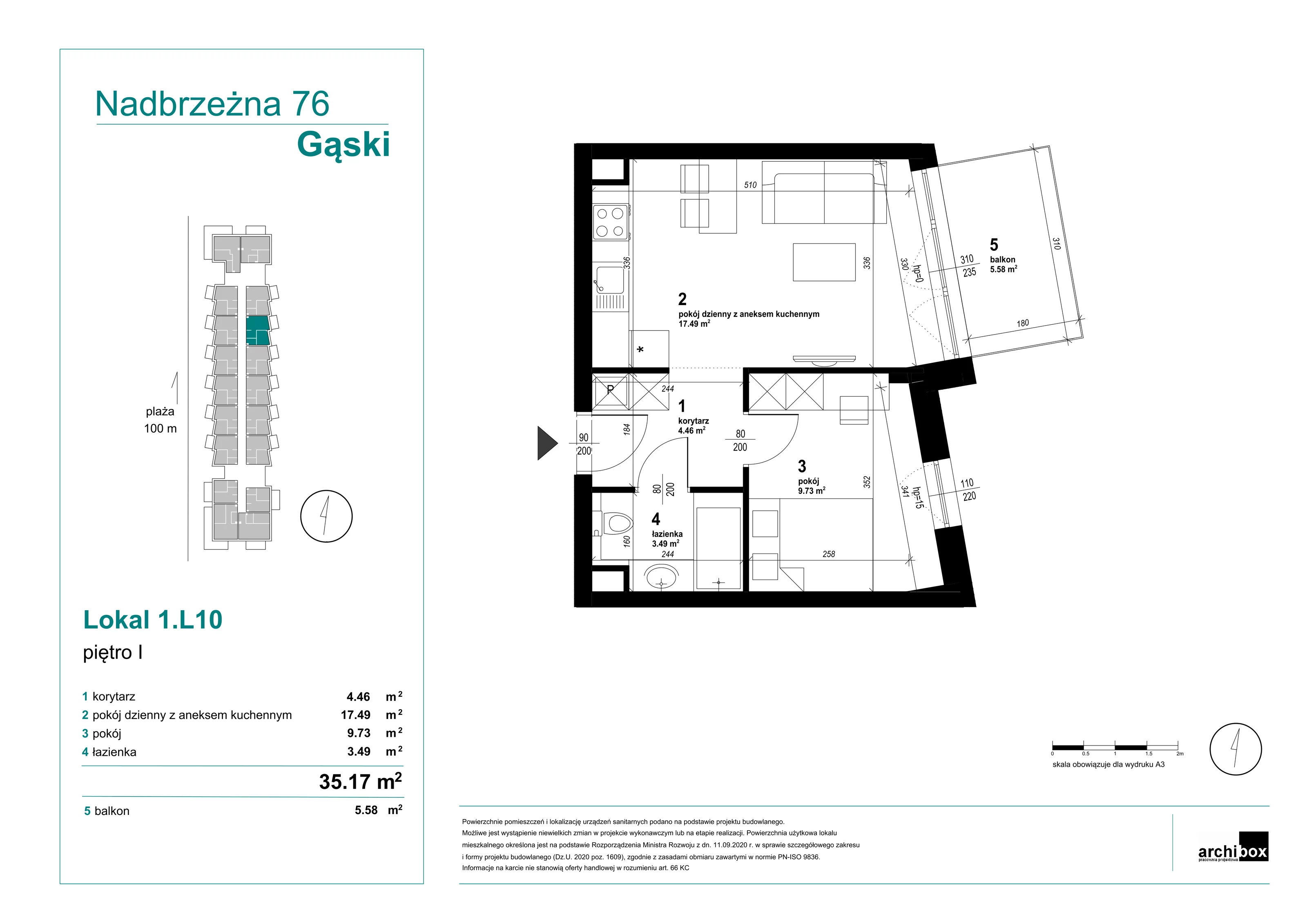 Mieszkanie 35,17 m², piętro 1, oferta nr 1.10., Goose Bay, Gąski, ul. Nadbrzeżna 76