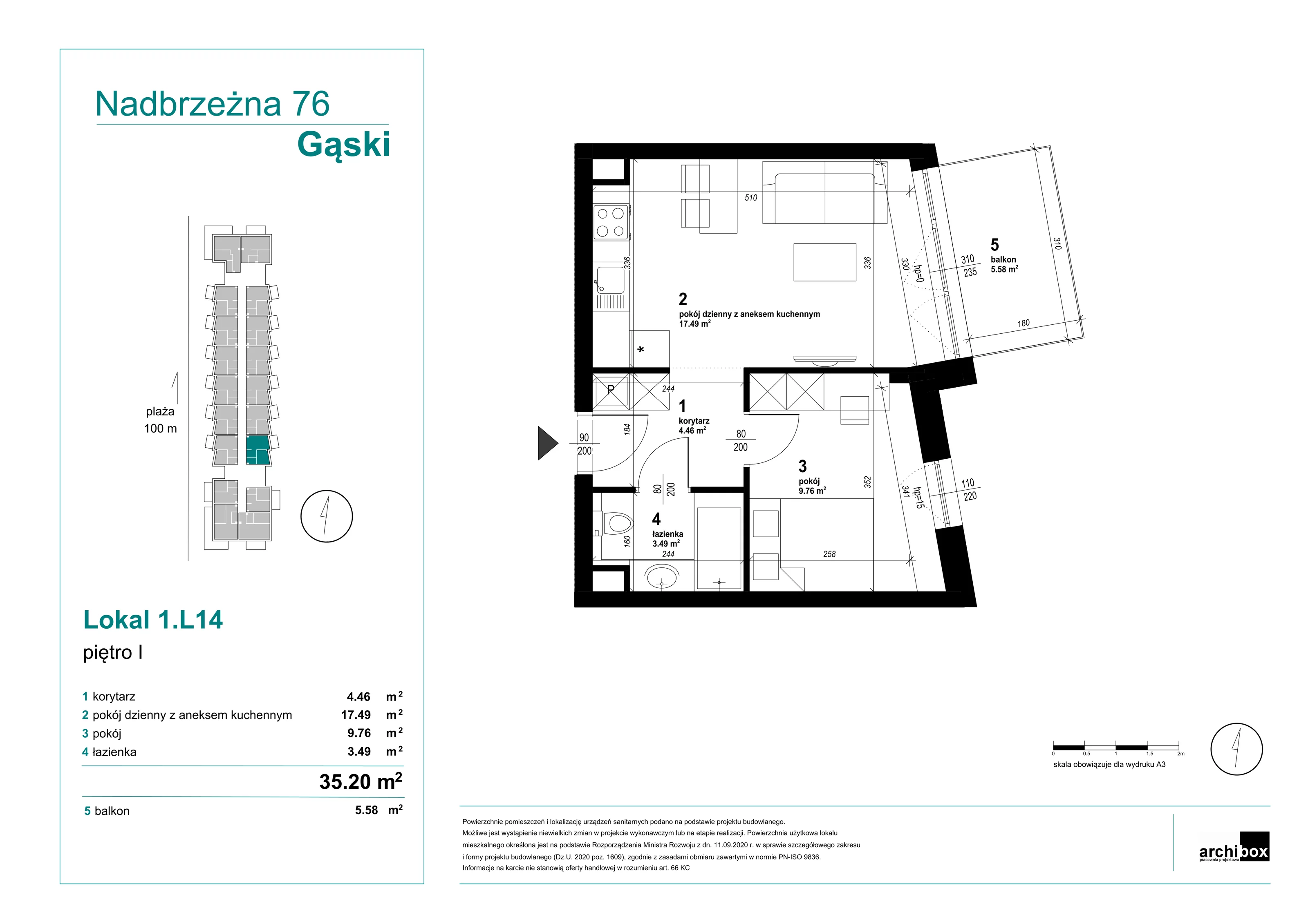 Mieszkanie 35,17 m², piętro 1, oferta nr 1.14., Goose Bay, Gąski, ul. Nadbrzeżna 76