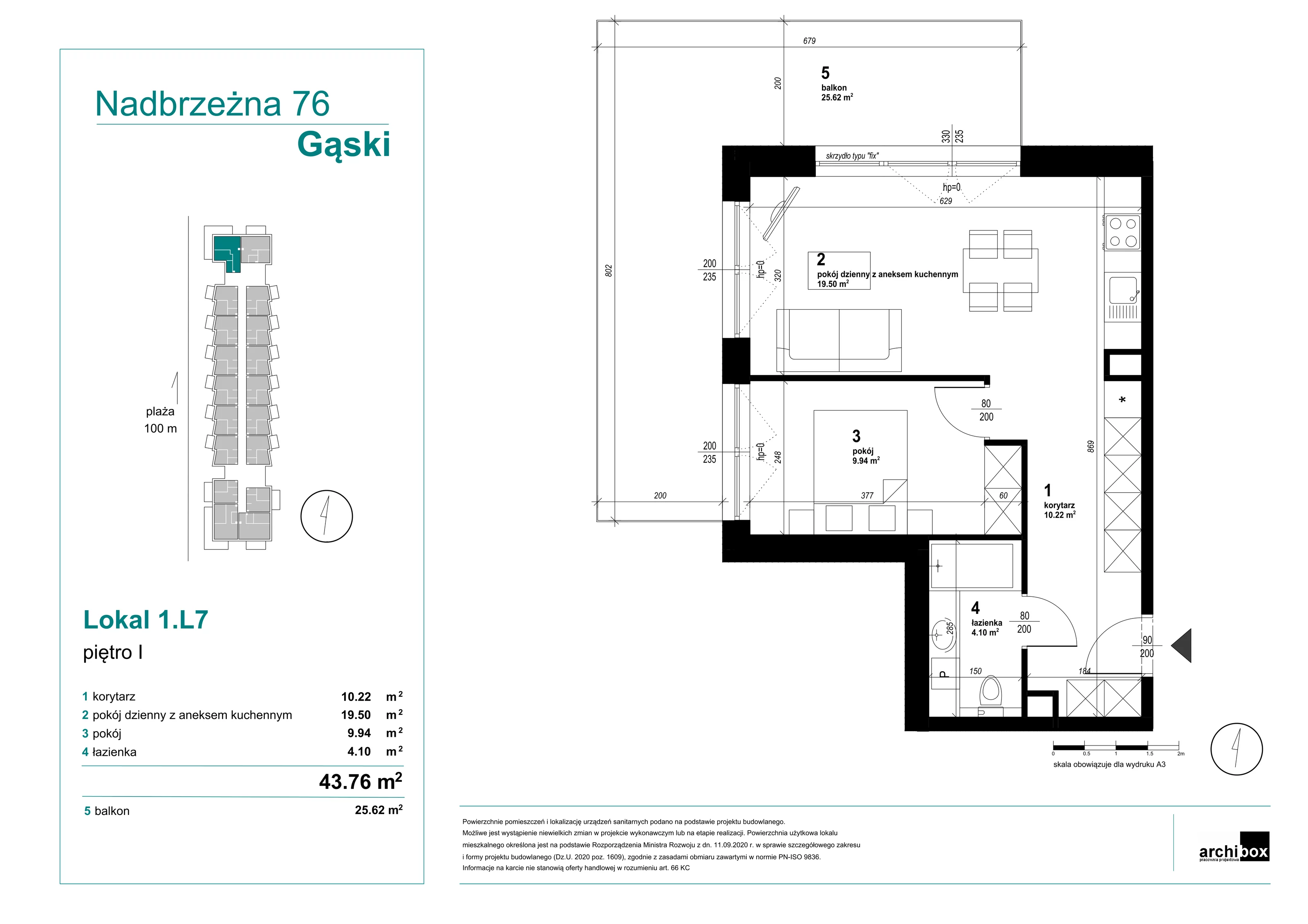 Mieszkanie 43,33 m², piętro 1, oferta nr 1.7., Goose Bay, Gąski, ul. Nadbrzeżna 76