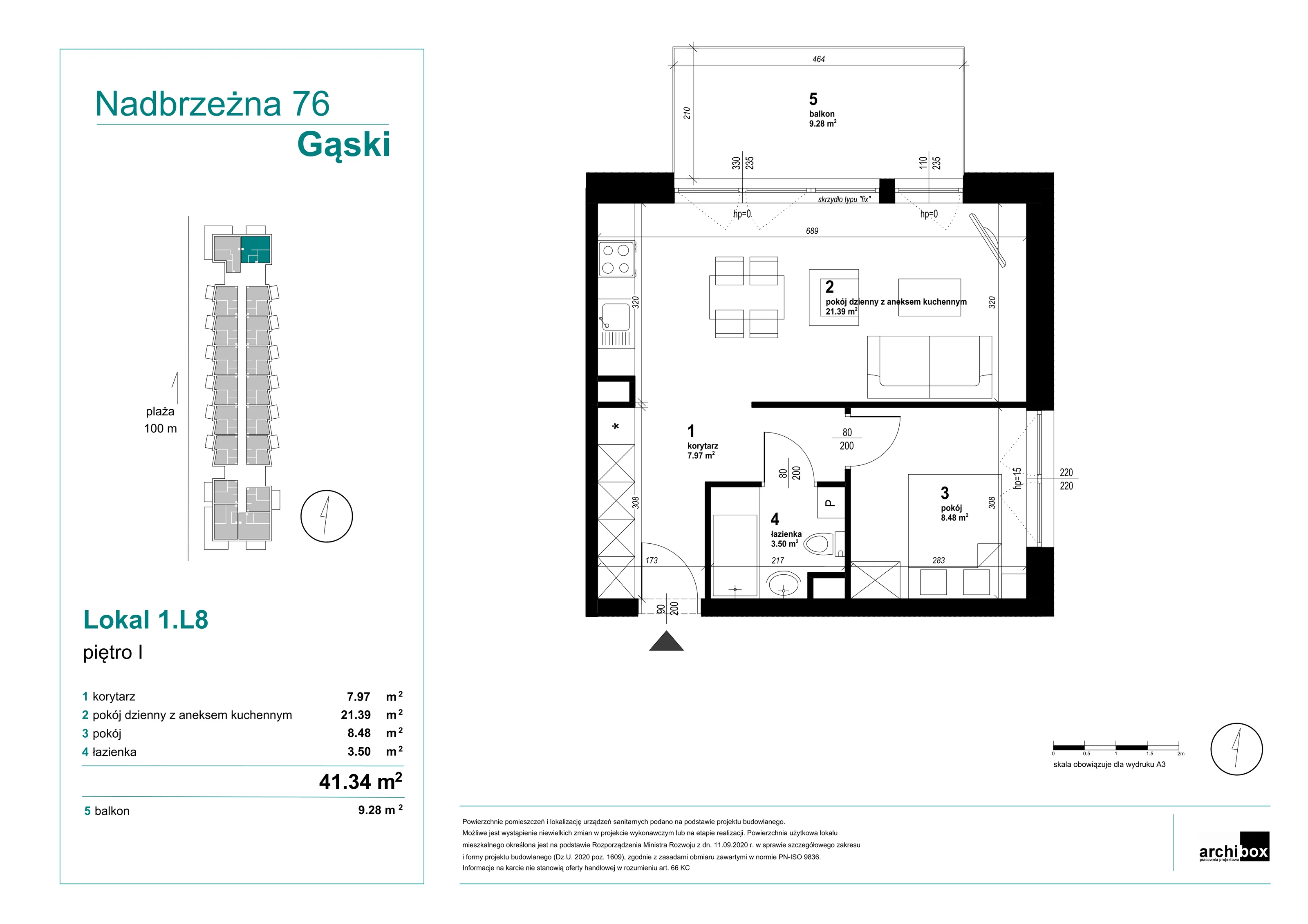 Mieszkanie 41,28 m², piętro 1, oferta nr 1.8., Goose Bay, Gąski, ul. Nadbrzeżna 76