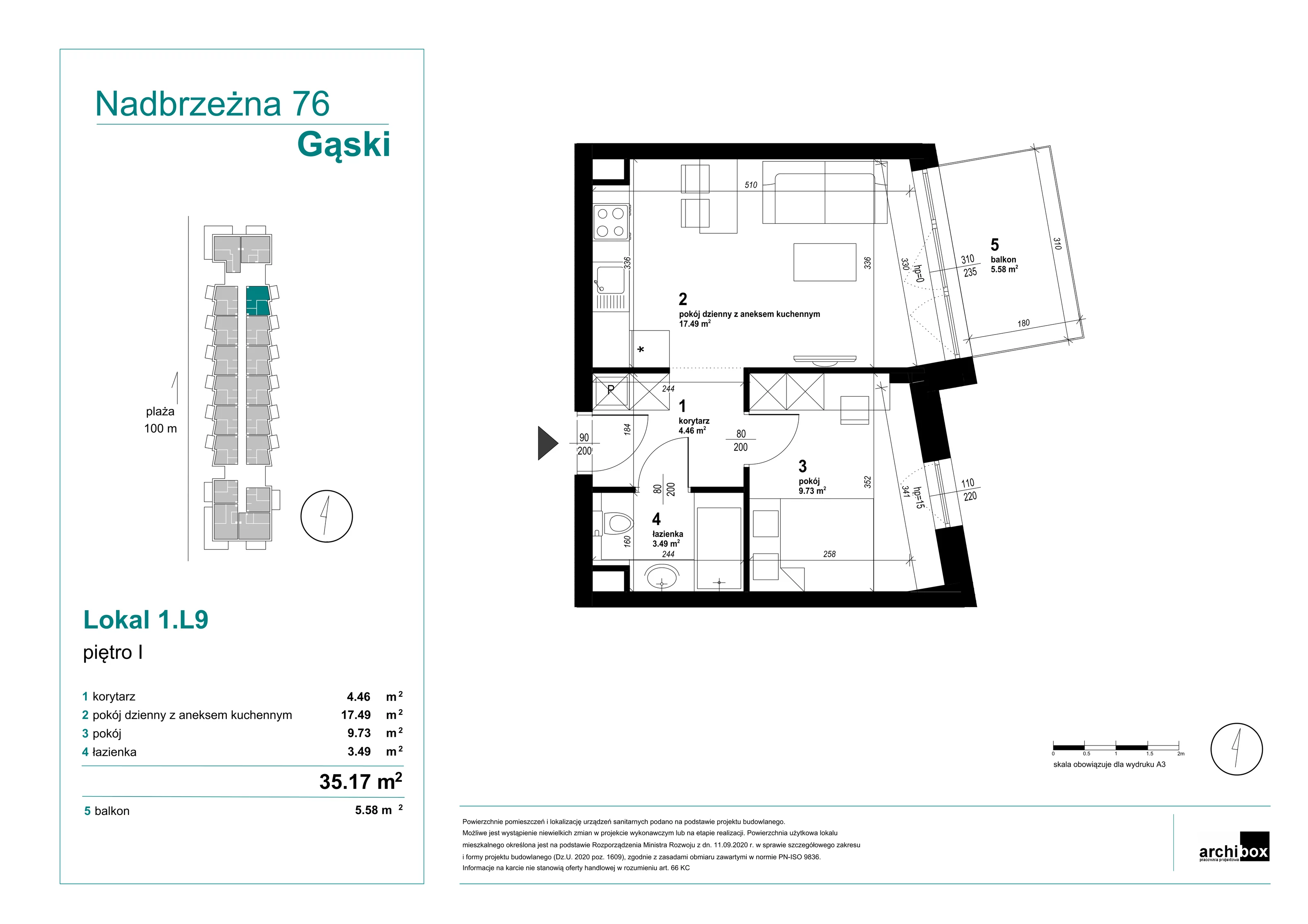 Mieszkanie 35,17 m², piętro 1, oferta nr 1.9., Goose Bay, Gąski, ul. Nadbrzeżna 76