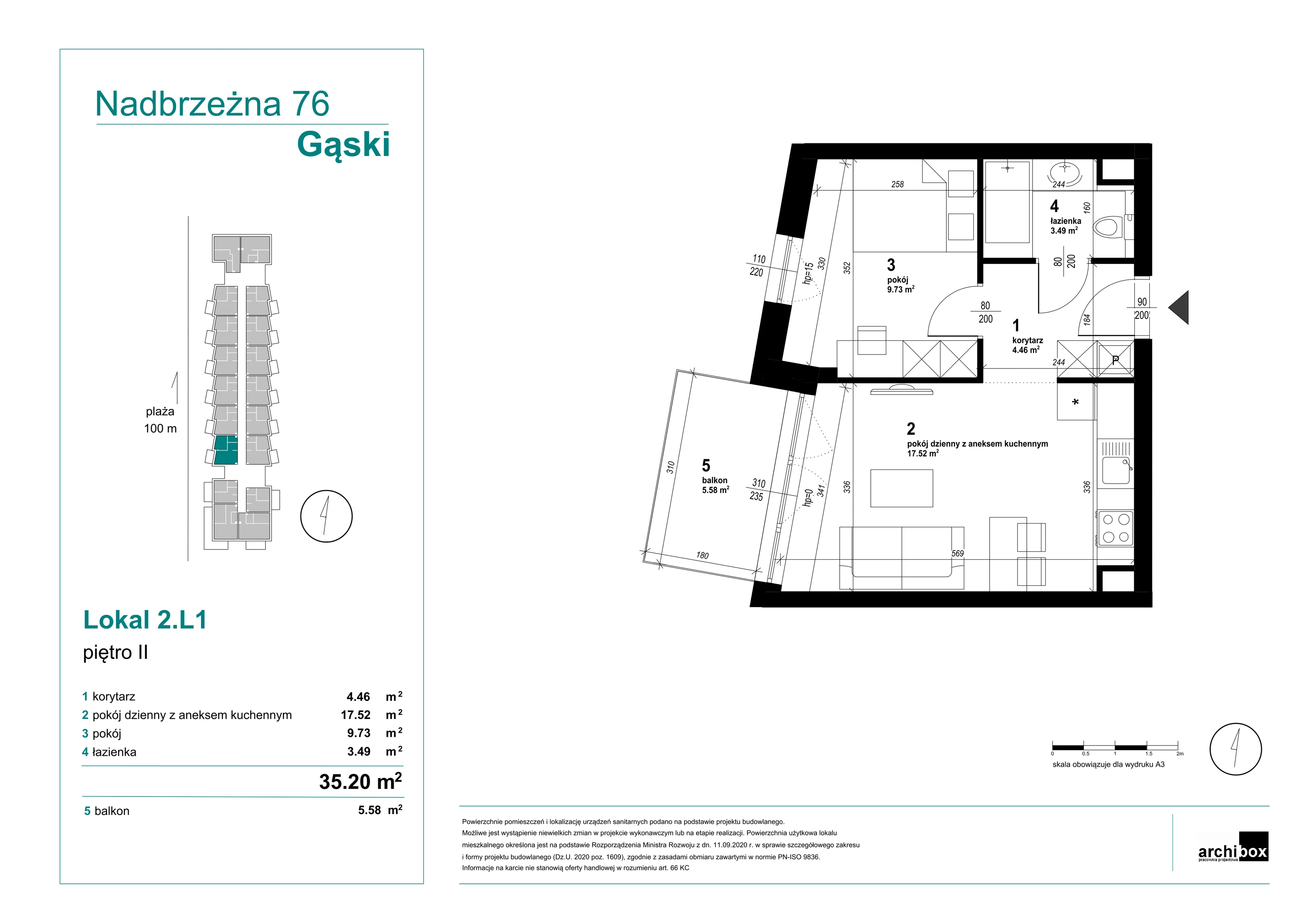 Mieszkanie 35,17 m², piętro 2, oferta nr 2.1., Goose Bay, Gąski, ul. Nadbrzeżna 76-idx