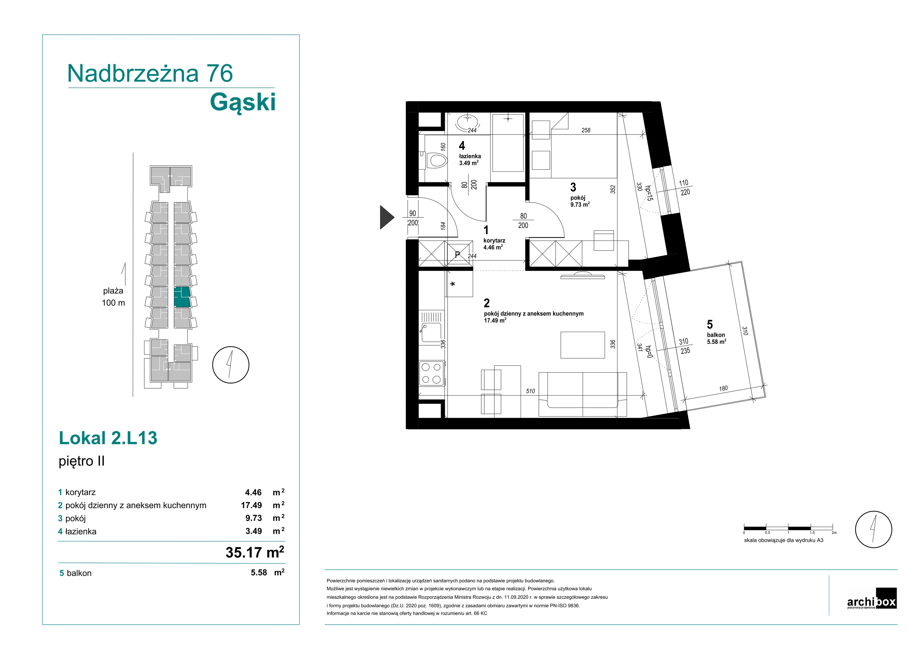 Apartament 35,17 m², piętro 2, oferta nr 2.13., Goose Bay, Gąski, ul. Nadbrzeżna 76