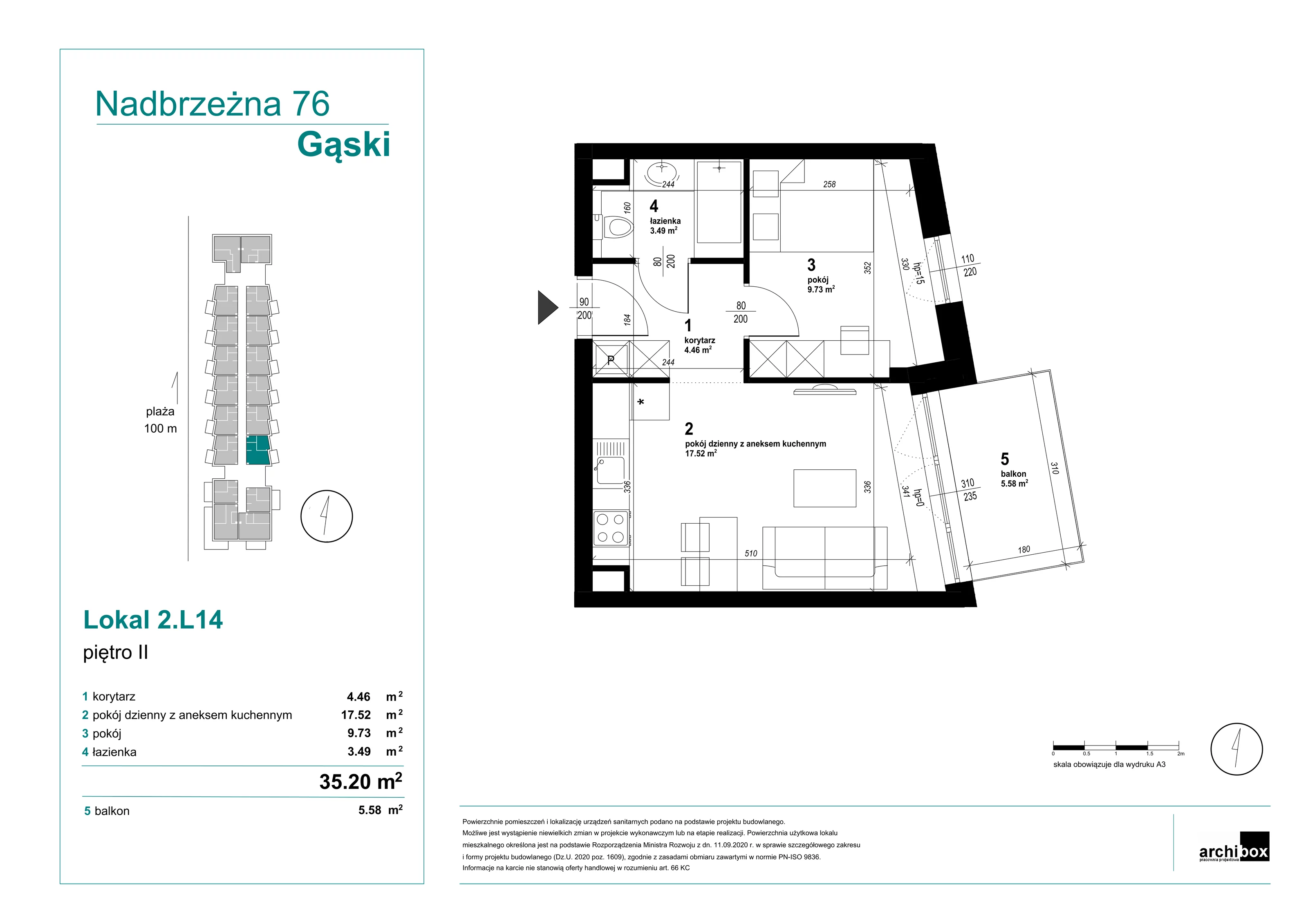 Mieszkanie 35,17 m², piętro 2, oferta nr 2.14., Goose Bay, Gąski, ul. Nadbrzeżna 76