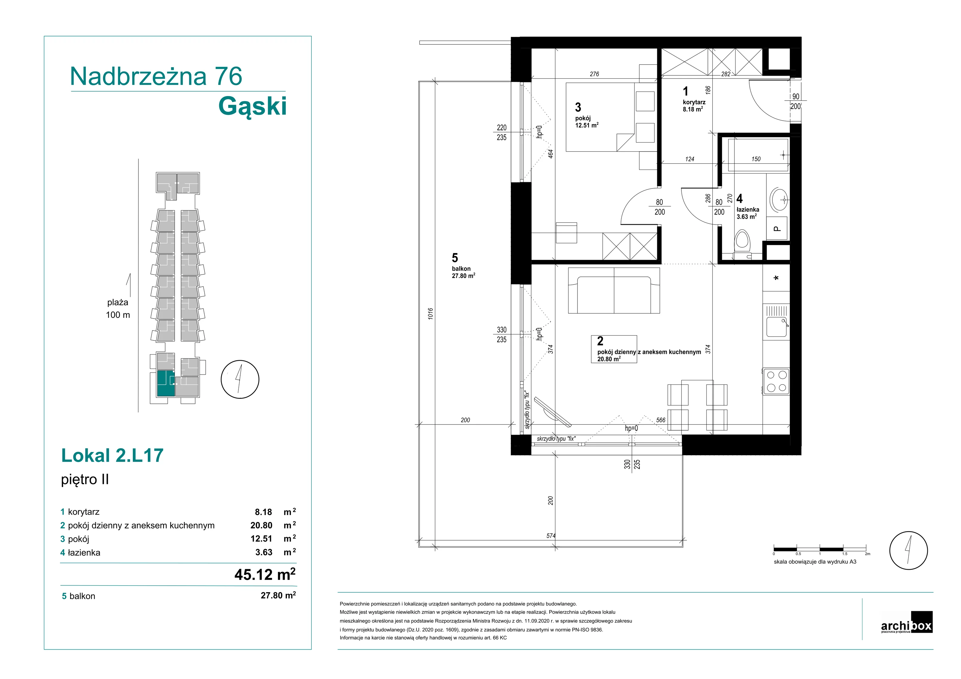 Mieszkanie 45,12 m², piętro 2, oferta nr 2.17., Goose Bay, Gąski, ul. Nadbrzeżna 76-idx