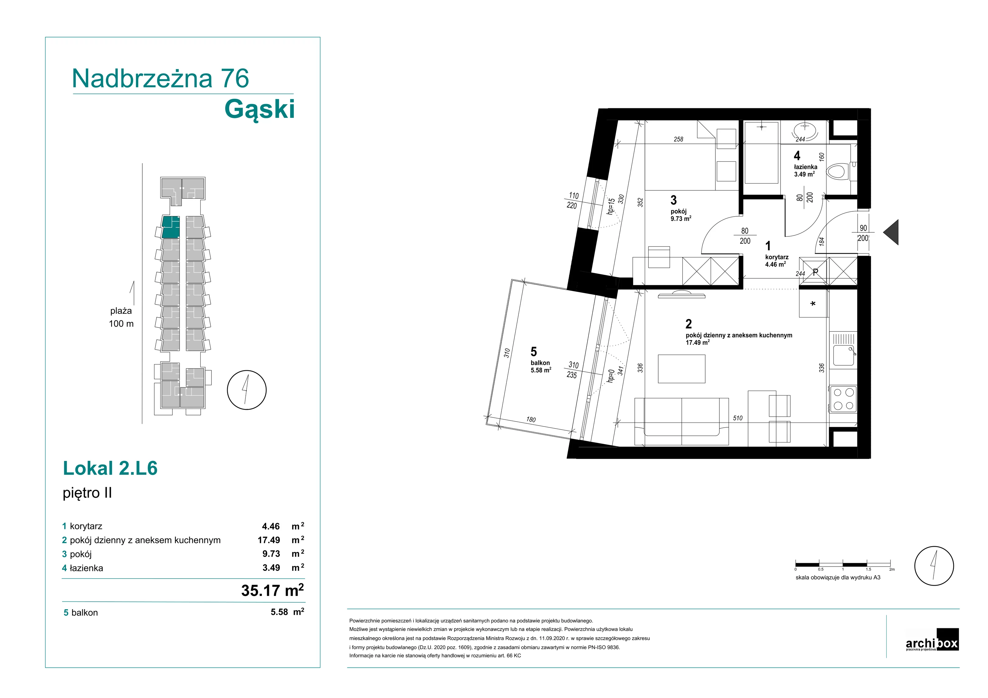 Mieszkanie 35,17 m², piętro 2, oferta nr 2.6., Goose Bay, Gąski, ul. Nadbrzeżna 76