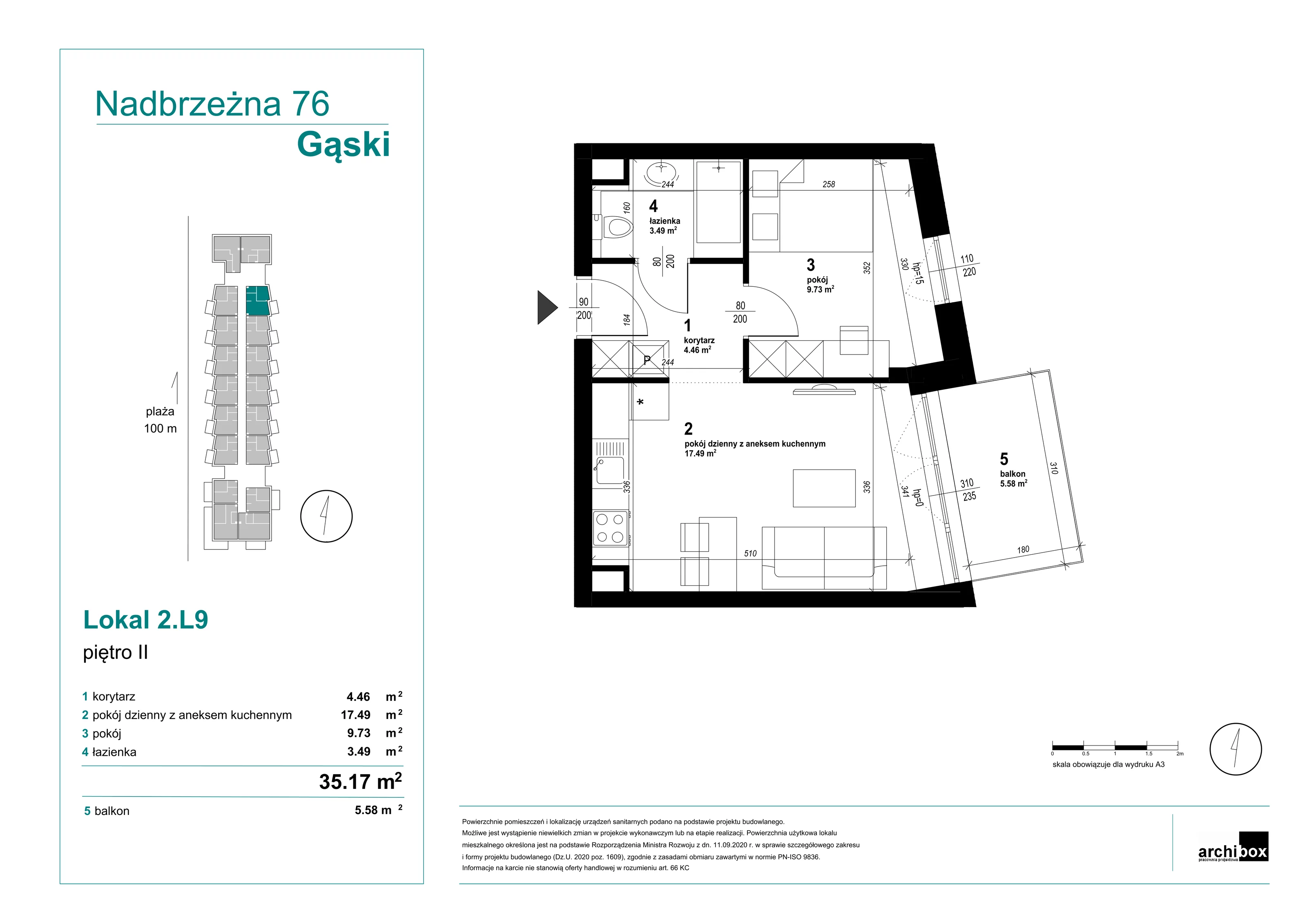 Mieszkanie 35,17 m², piętro 2, oferta nr 2.9., Goose Bay, Gąski, ul. Nadbrzeżna 76