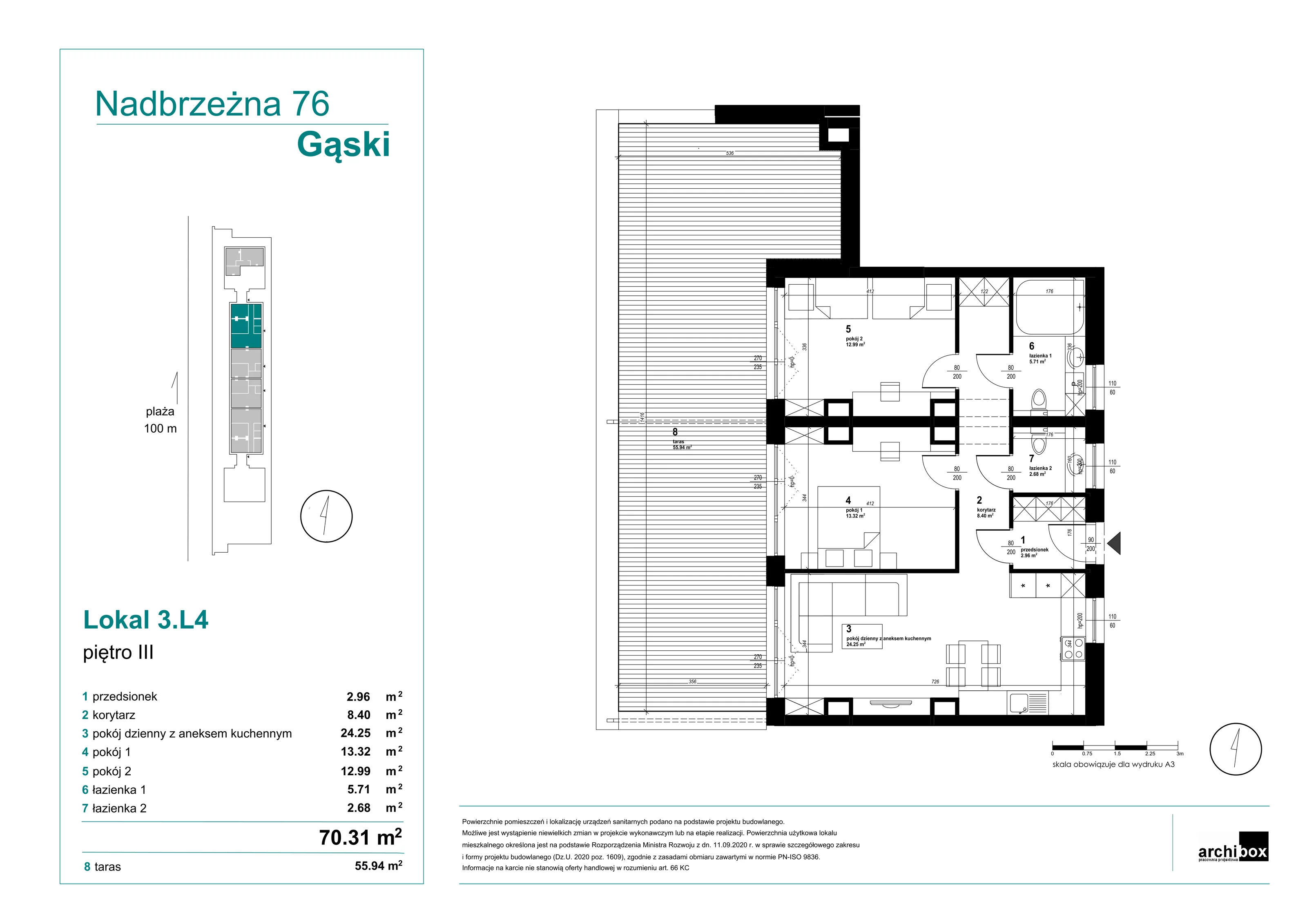 Mieszkanie 69,76 m², piętro 3, oferta nr 3.4., Goose Bay, Gąski, ul. Nadbrzeżna 76