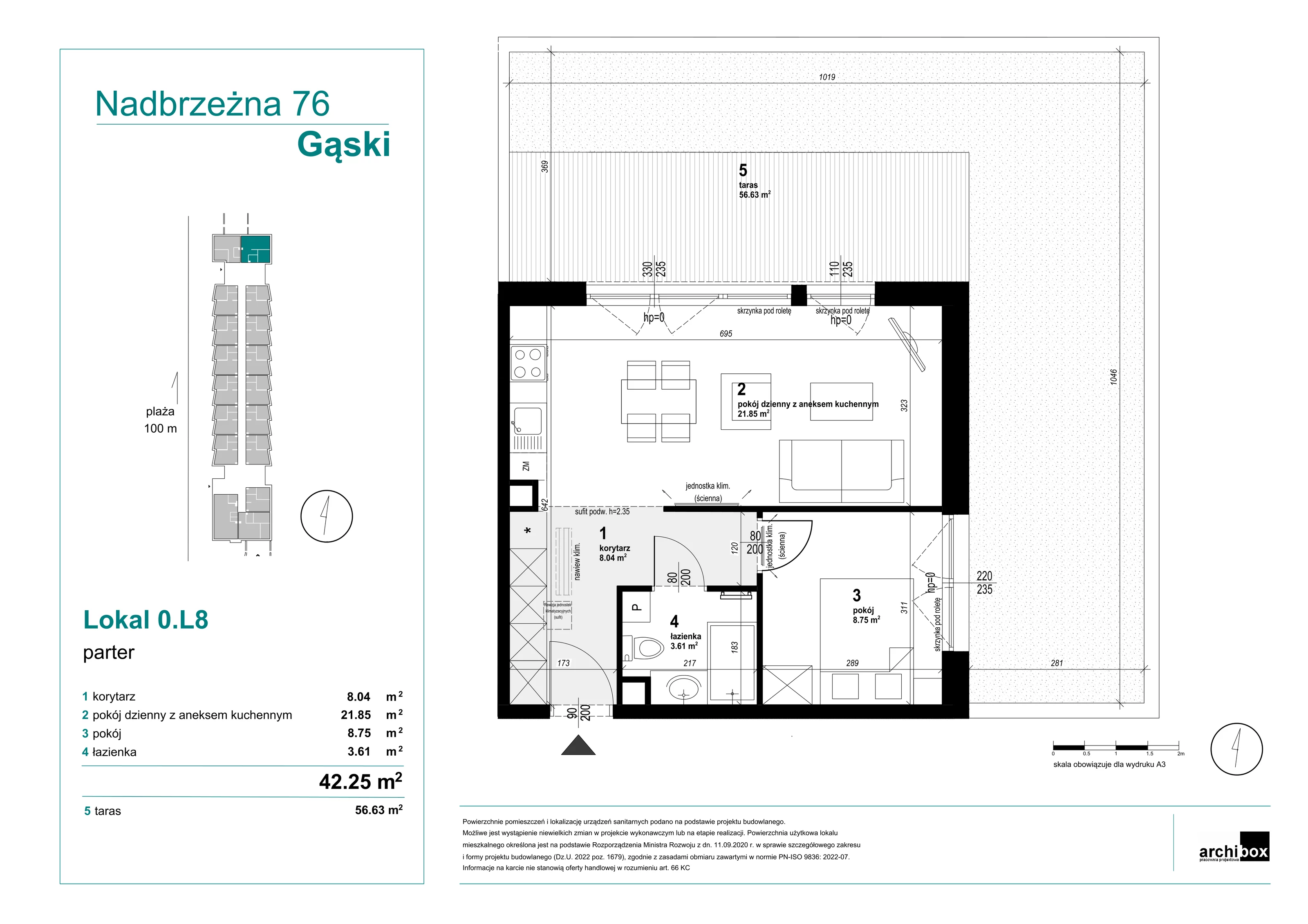 2 pokoje, apartament 42,25 m², parter, oferta nr 0.L8, Goose Bay, Gąski, ul. Nadbrzeżna 76