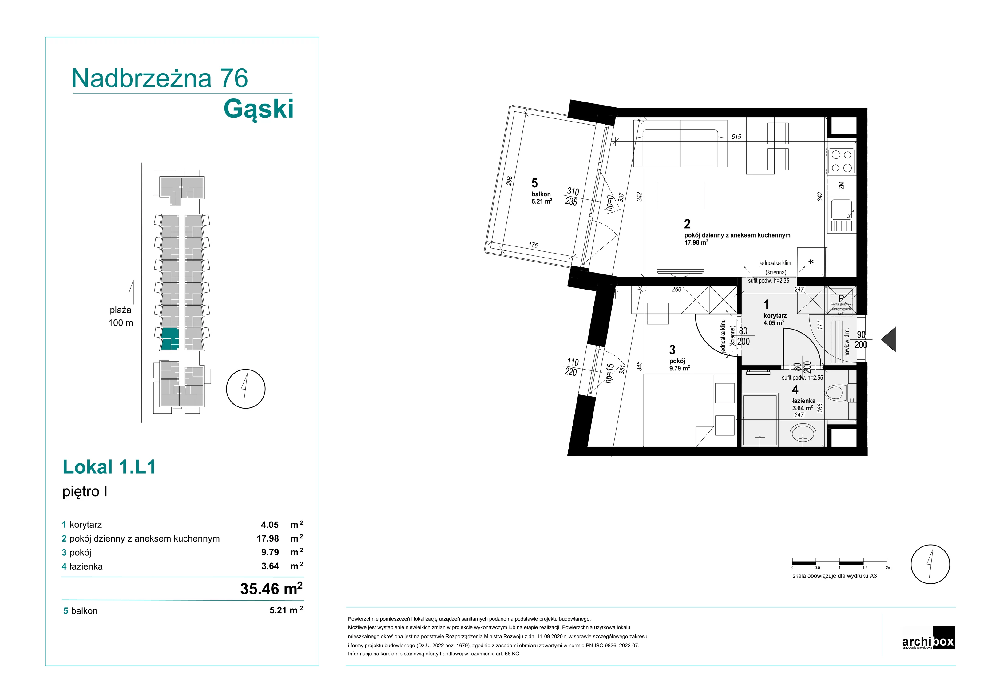 2 pokoje, mieszkanie 35,46 m², parter, oferta nr 1.L1, Goose Bay, Gąski, ul. Nadbrzeżna 76