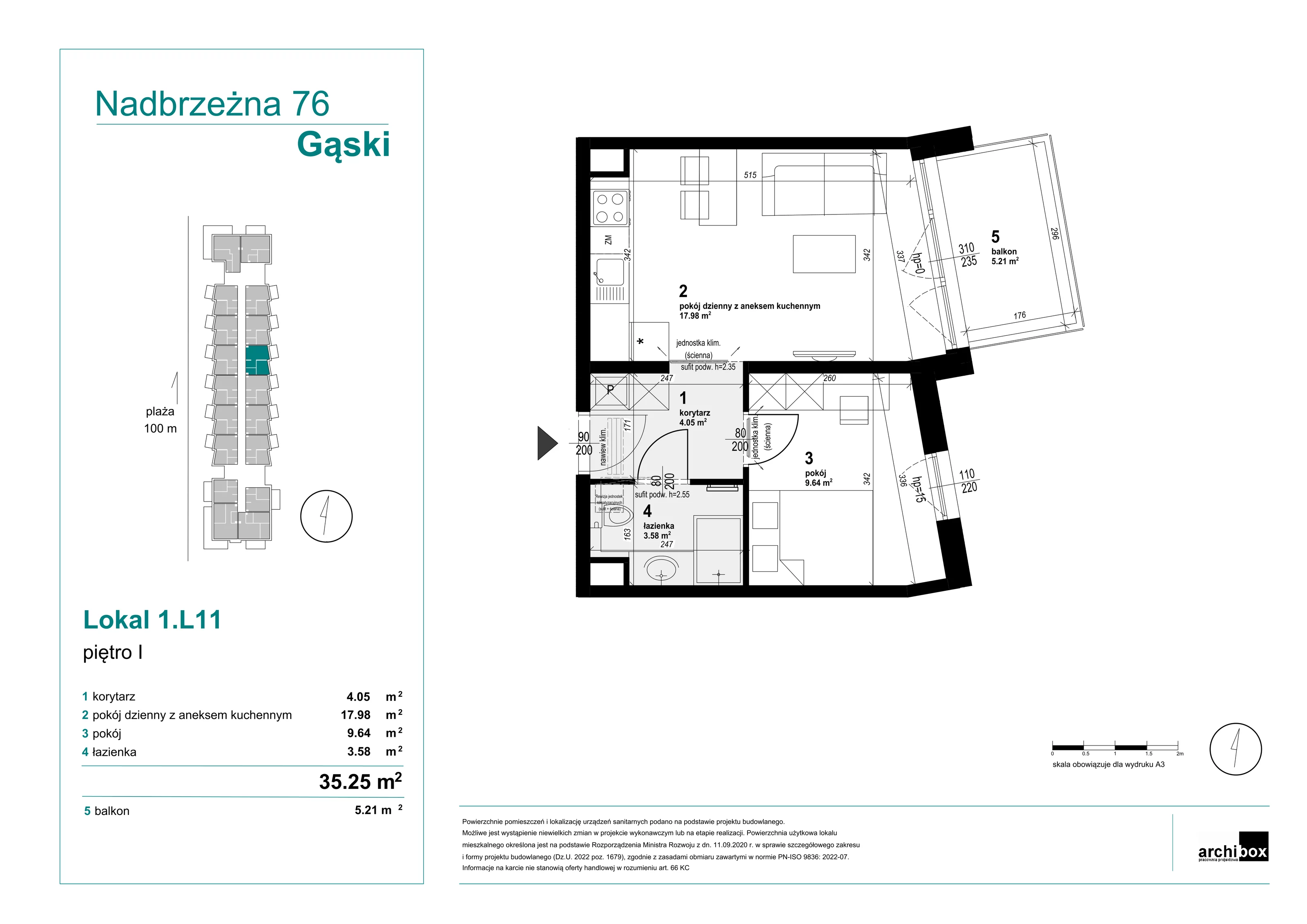 2 pokoje, mieszkanie 35,25 m², parter, oferta nr 1.L11, Goose Bay, Gąski, ul. Nadbrzeżna 76