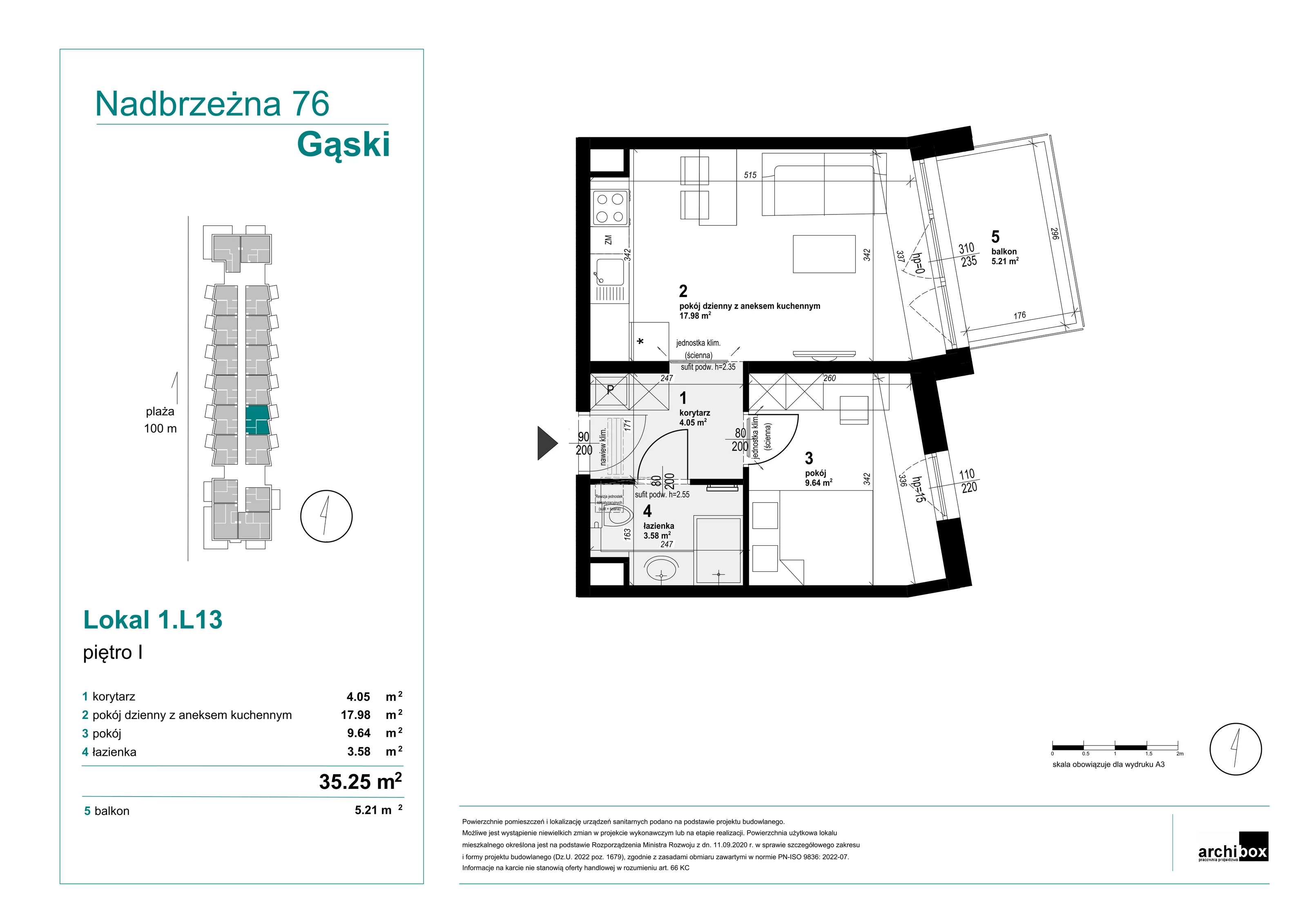 2 pokoje, mieszkanie 35,25 m², parter, oferta nr 1.L13, Goose Bay, Gąski, ul. Nadbrzeżna 76