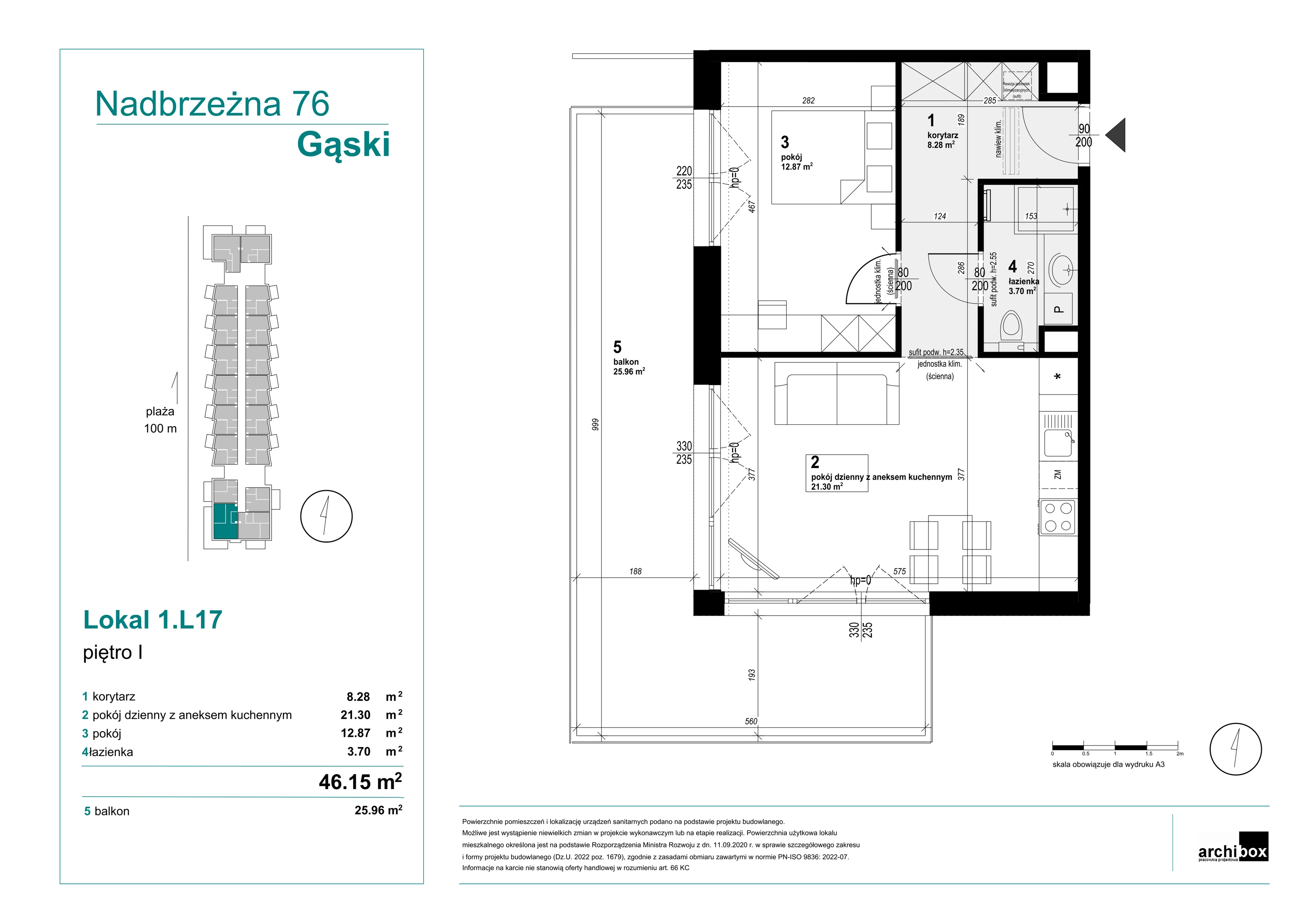 2 pokoje, apartament 46,15 m², parter, oferta nr 1.L17, Goose Bay, Gąski, ul. Nadbrzeżna 76