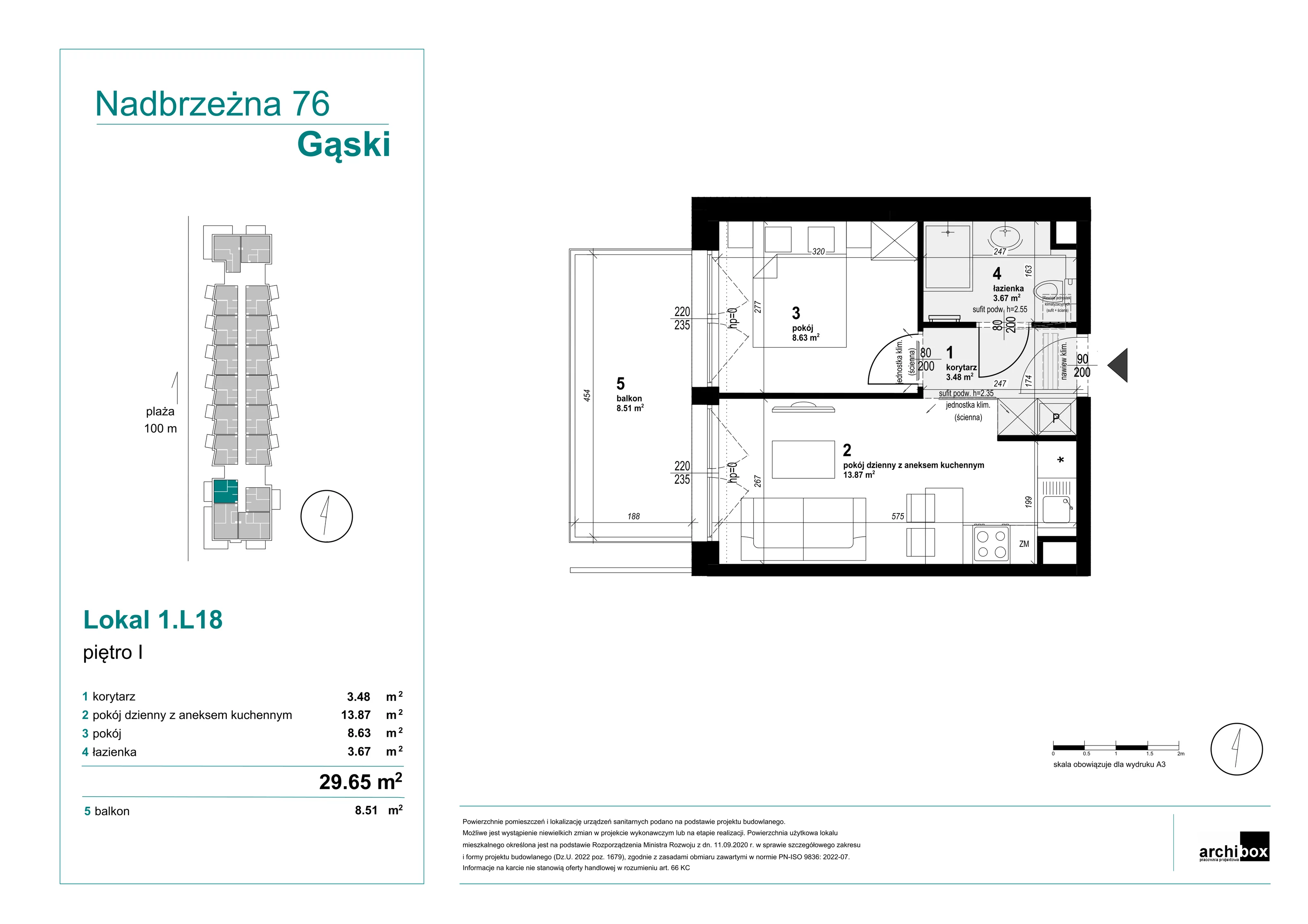 2 pokoje, apartament 29,65 m², parter, oferta nr 1.L18, Goose Bay, Gąski, ul. Nadbrzeżna 76