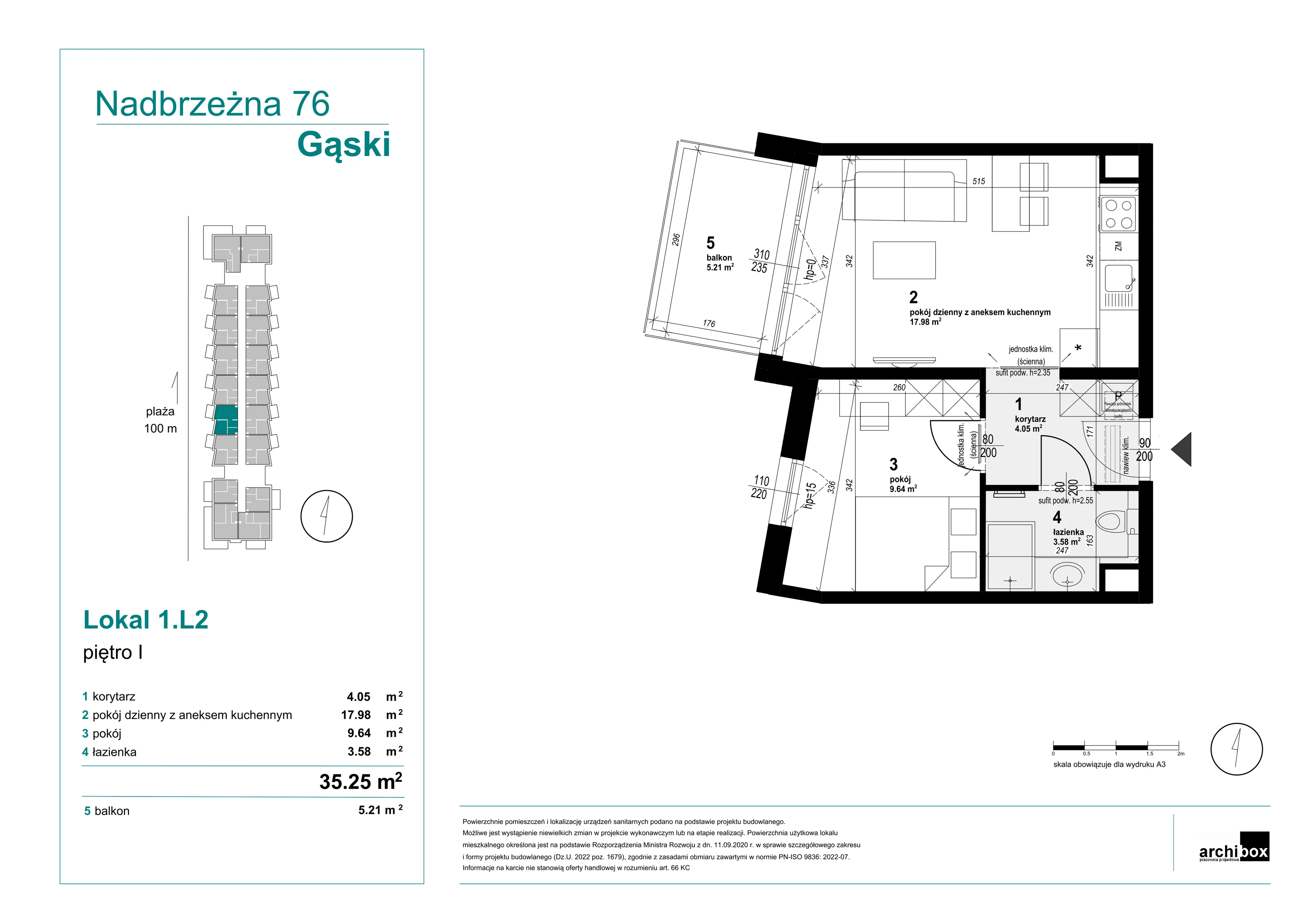 2 pokoje, mieszkanie 35,25 m², parter, oferta nr 1.L2, Goose Bay, Gąski, ul. Nadbrzeżna 76