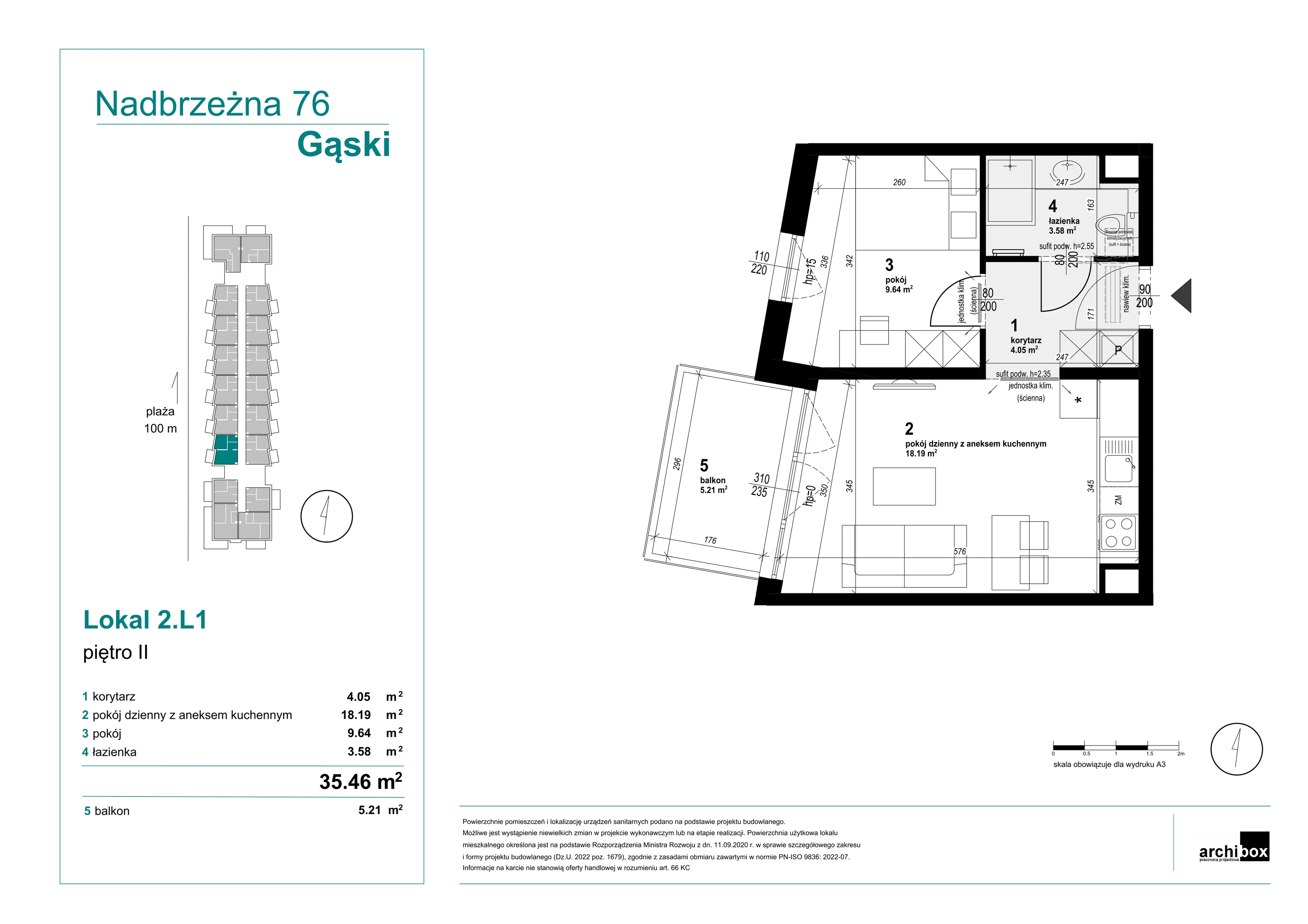 2 pokoje, mieszkanie 35,46 m², parter, oferta nr 2.L1, Goose Bay, Gąski, ul. Nadbrzeżna 76