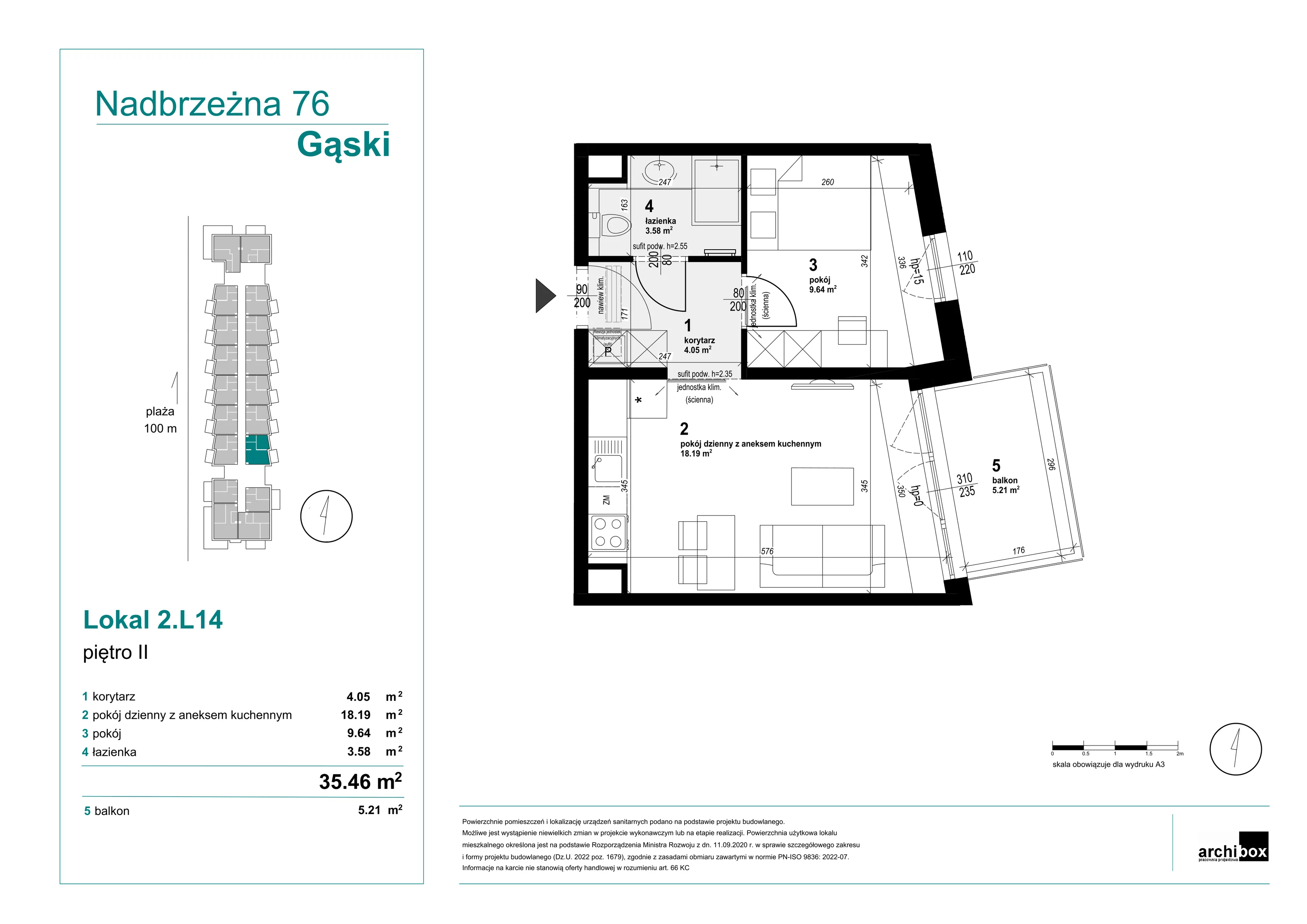 2 pokoje, mieszkanie 35,46 m², parter, oferta nr 2.L14, Goose Bay, Gąski, ul. Nadbrzeżna 76
