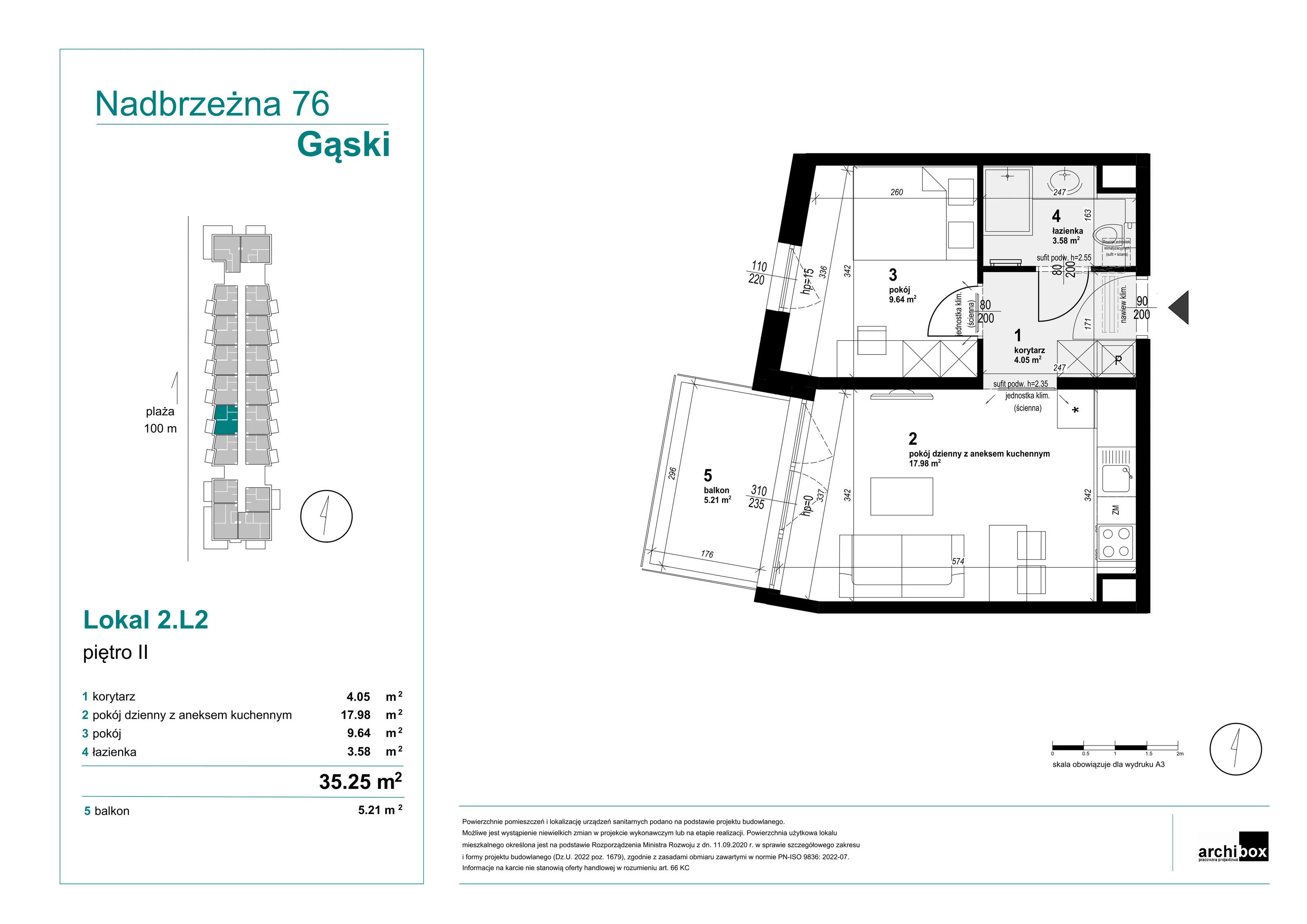 2 pokoje, mieszkanie 35,25 m², parter, oferta nr 2.L2, Goose Bay, Gąski, ul. Nadbrzeżna 76