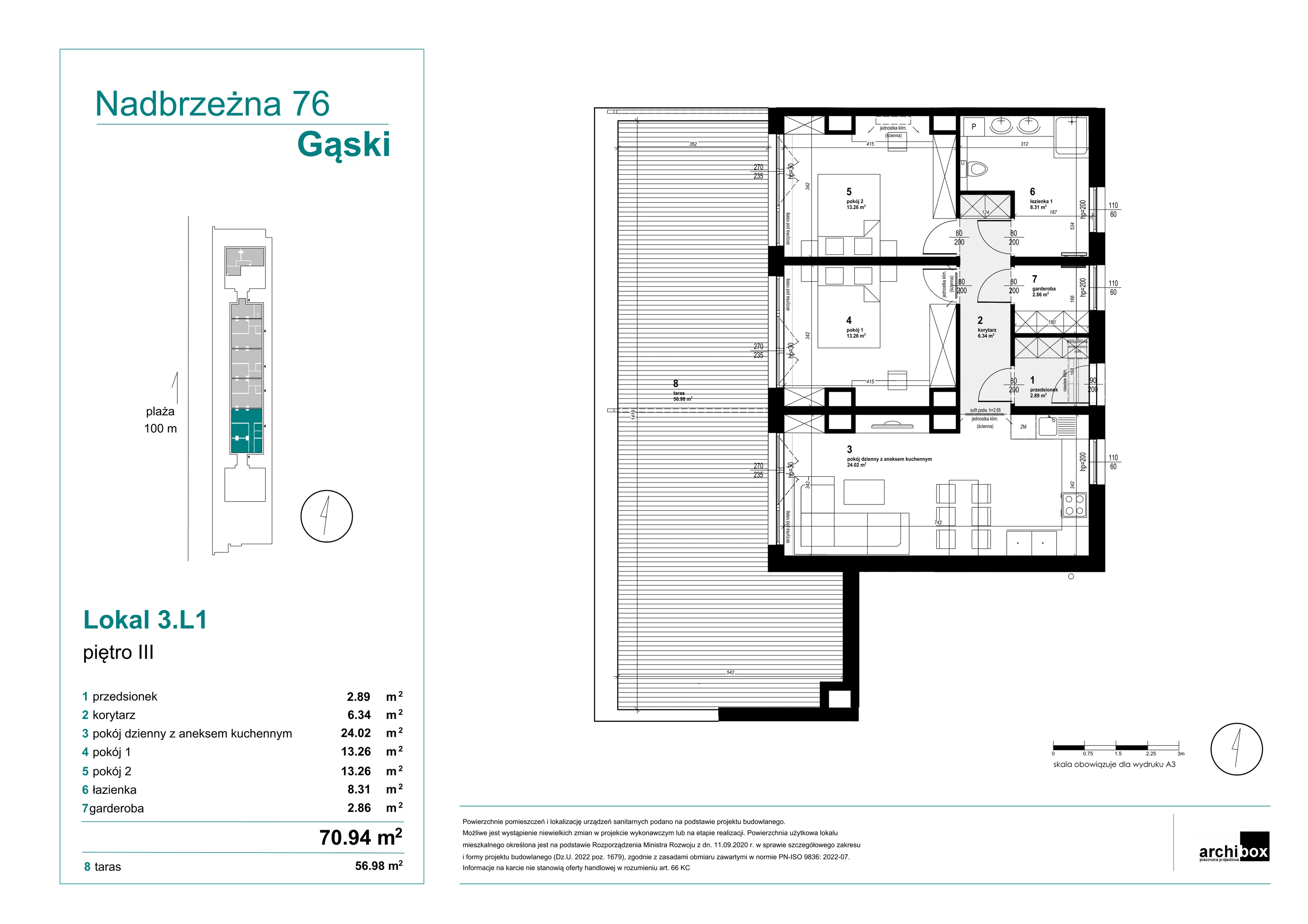 3 pokoje, apartament 70,94 m², parter, oferta nr 3.L1, Goose Bay, Gąski, ul. Nadbrzeżna 76