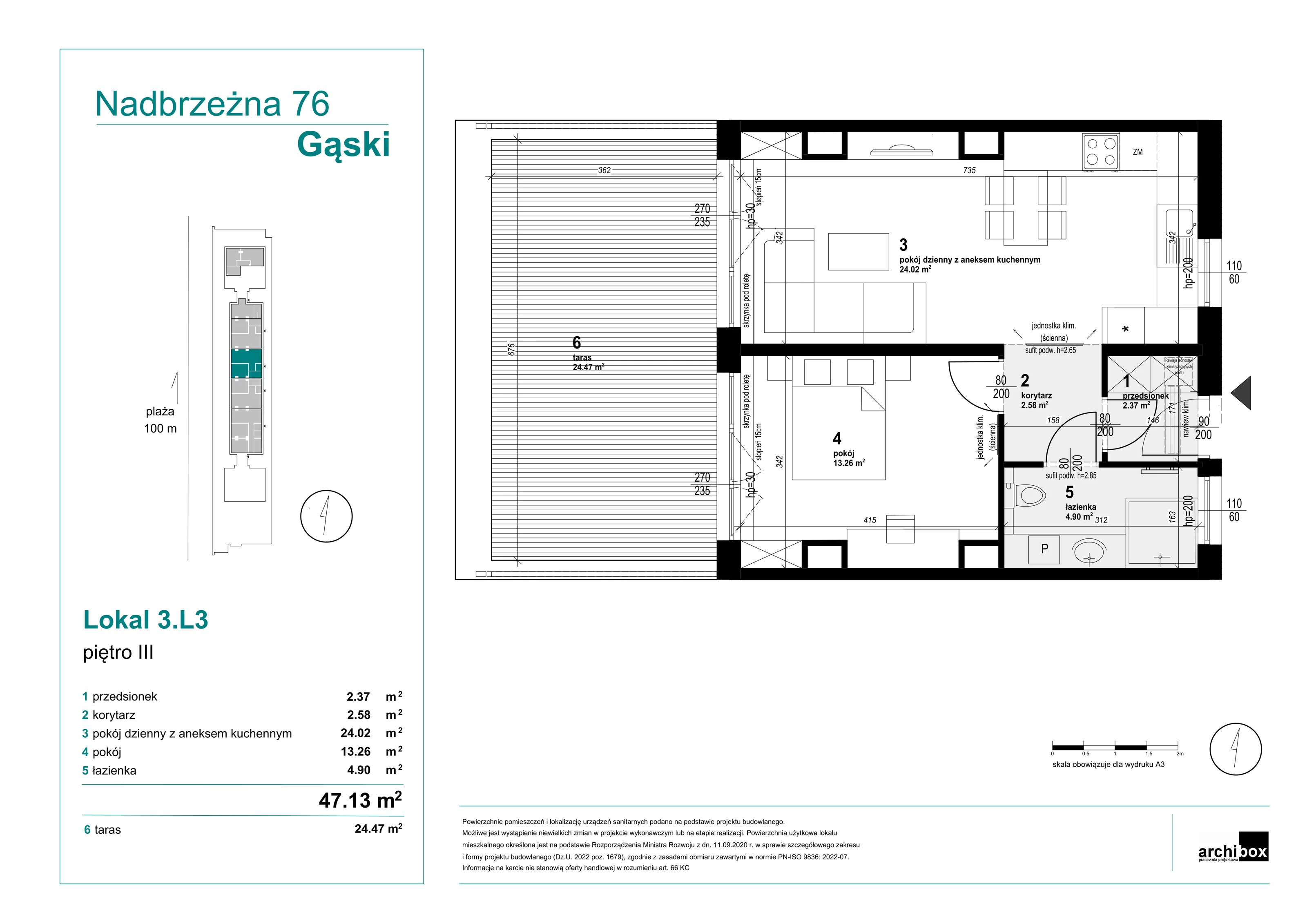 2 pokoje, mieszkanie 47,13 m², parter, oferta nr 3.L3, Goose Bay, Gąski, ul. Nadbrzeżna 76