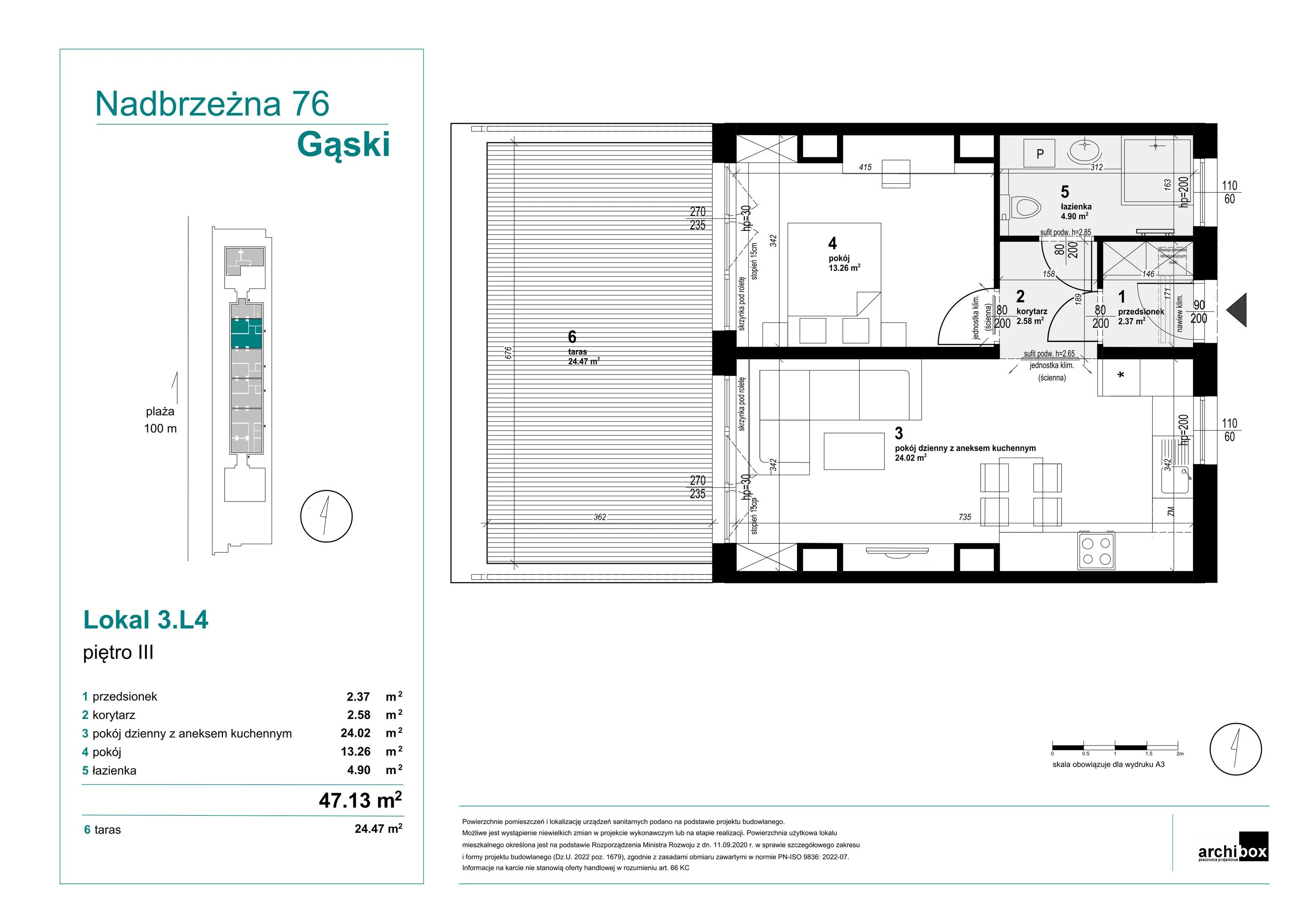 2 pokoje, apartament 47,13 m², parter, oferta nr 3.L4, Goose Bay, Gąski, ul. Nadbrzeżna 76