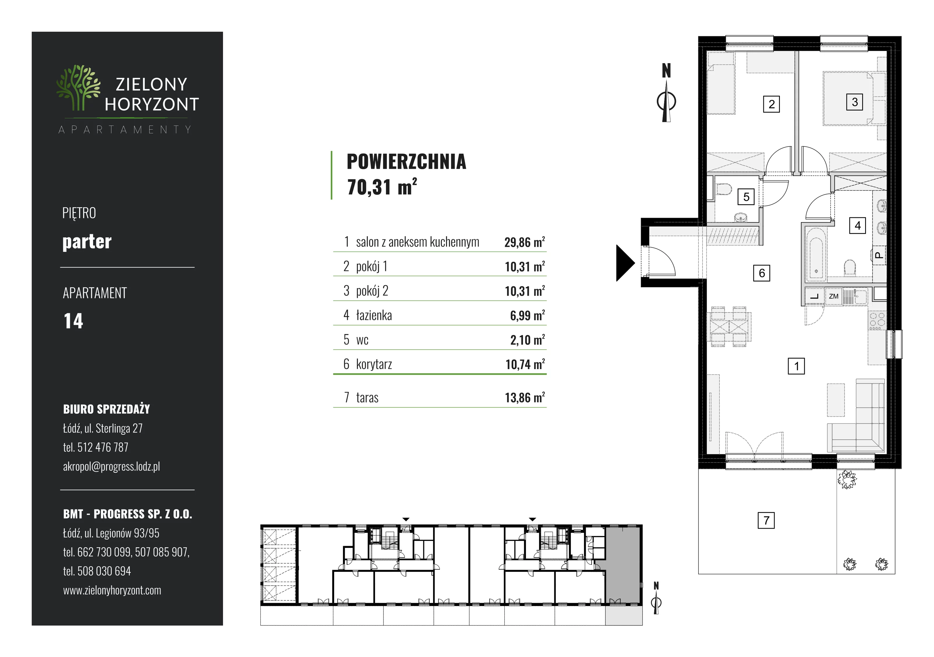 Mieszkanie 70,31 m², parter, oferta nr 1_M_14, Zielony Horyzont Apartamenty, Łódź, Widzew, ul. Jędrowizna