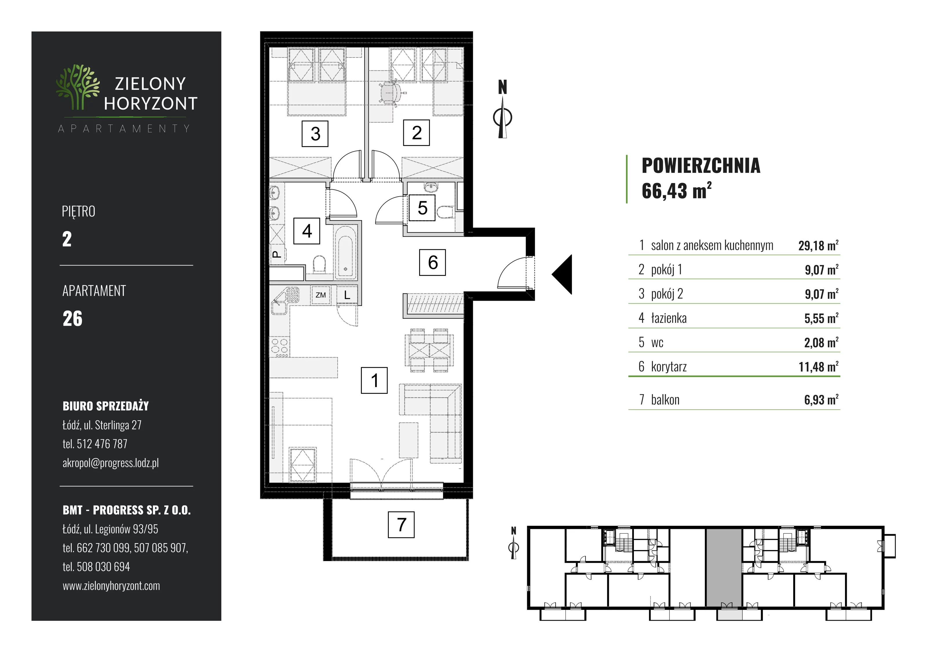 Mieszkanie 66,43 m², piętro 2, oferta nr 1_M_26, Zielony Horyzont Apartamenty, Łódź, Widzew, ul. Jędrowizna