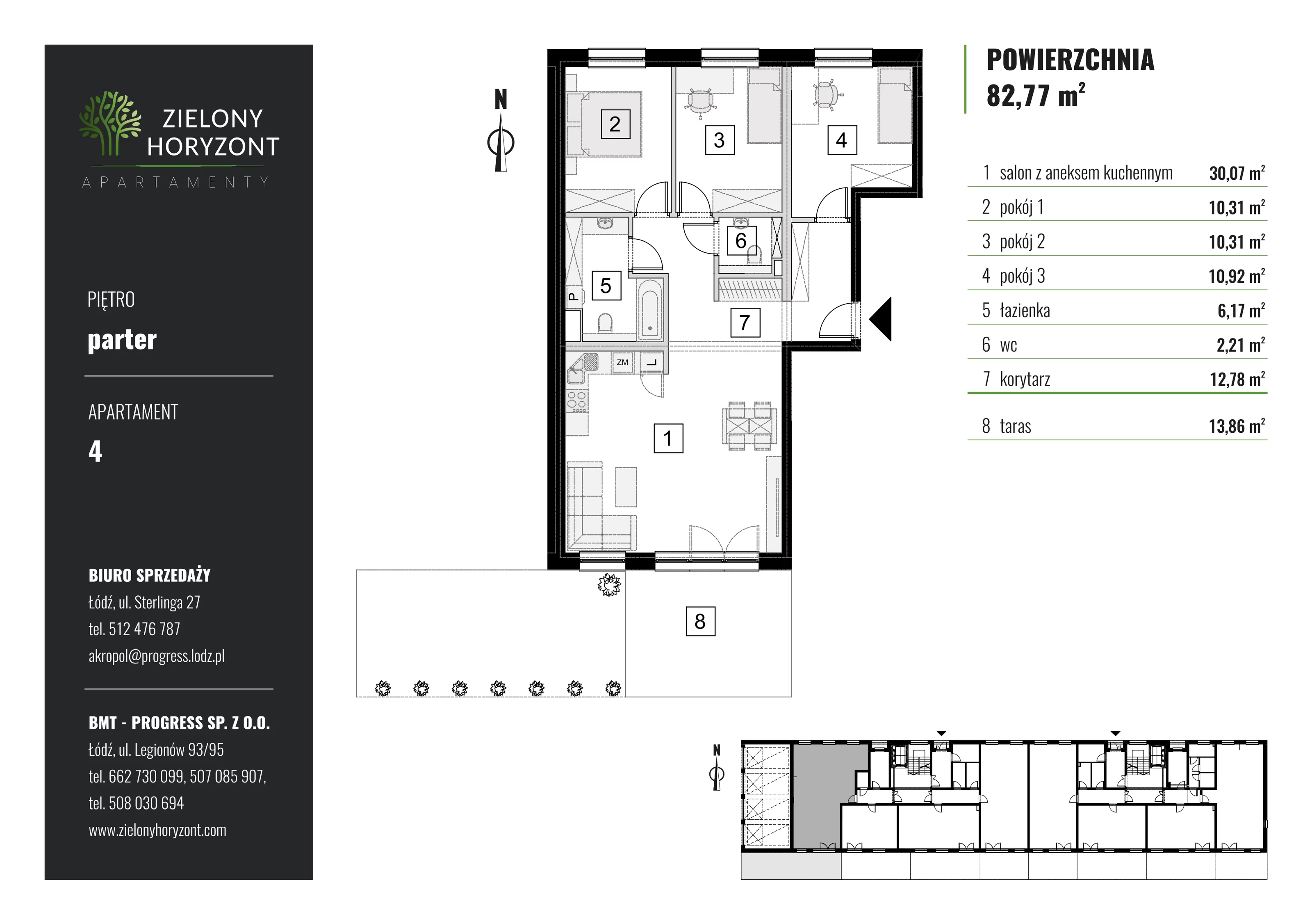 4 pokoje, mieszkanie 82,77 m², parter, oferta nr 1_4, Zielony Horyzont Apartamenty, Łódź, Widzew, Stoki, ul. Jędrowizna