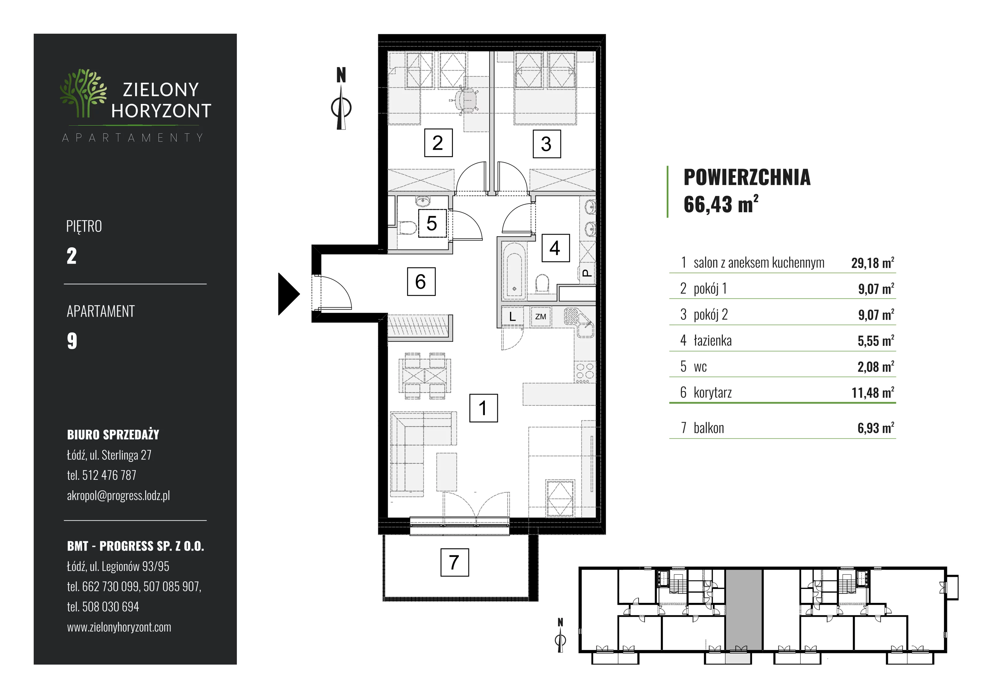 Mieszkanie 66,43 m², piętro 2, oferta nr 1_M_09, Zielony Horyzont Apartamenty, Łódź, Widzew, ul. Jędrowizna