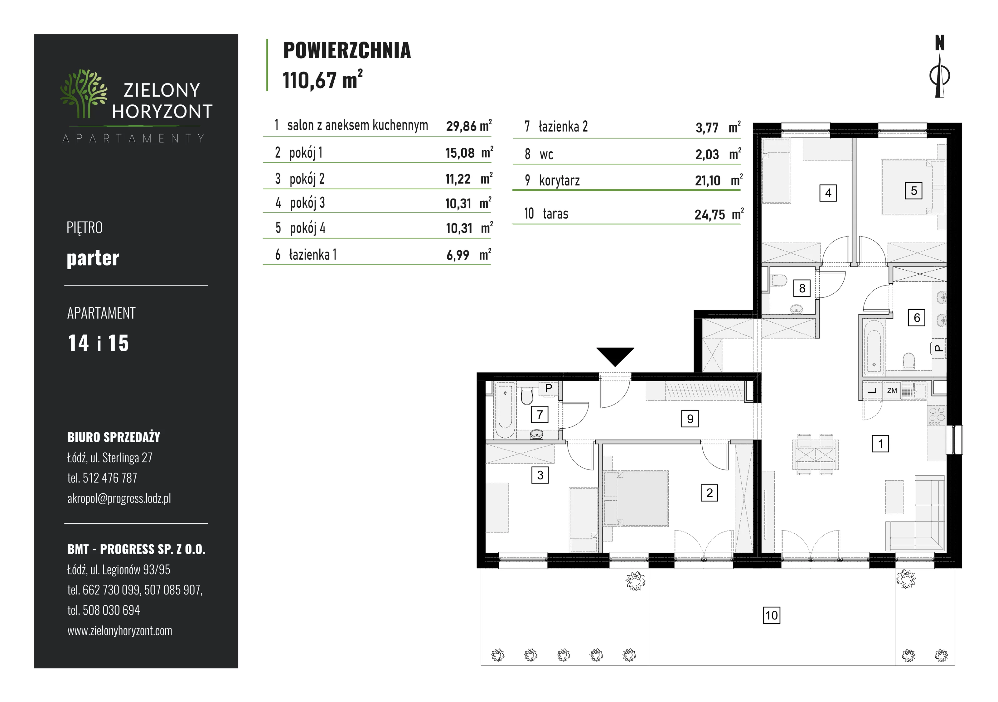 4 pokoje, mieszkanie 110,67 m², parter, oferta nr M_14_M_15, Zielony Horyzont Apartamenty, Łódź, Widzew, Stoki, ul. Jędrowizna