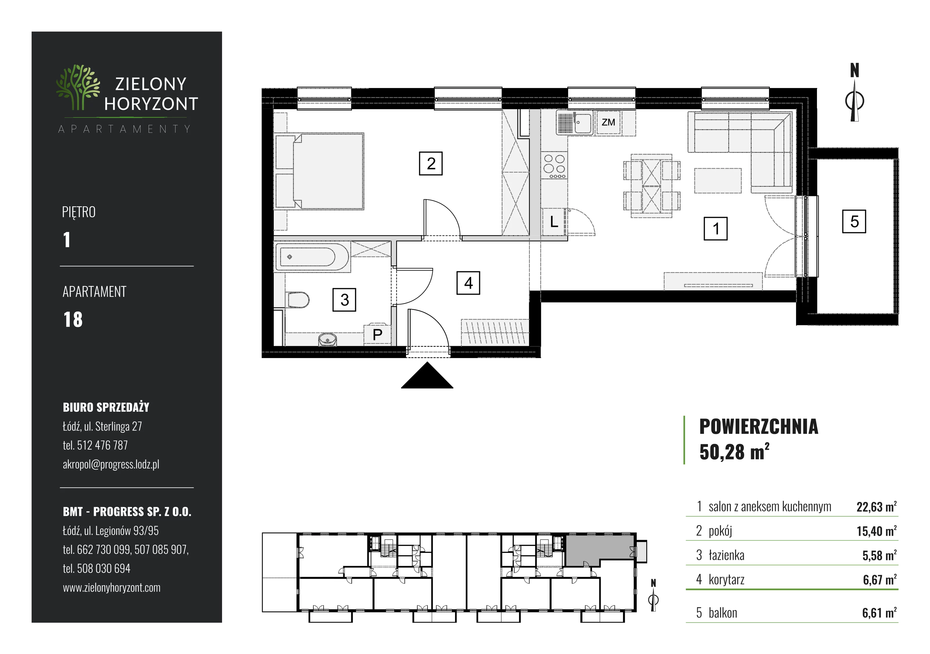 Mieszkanie 50,28 m², piętro 1, oferta nr M_18, Zielony Horyzont Apartamenty, Łódź, Widzew, ul. Jędrowizna