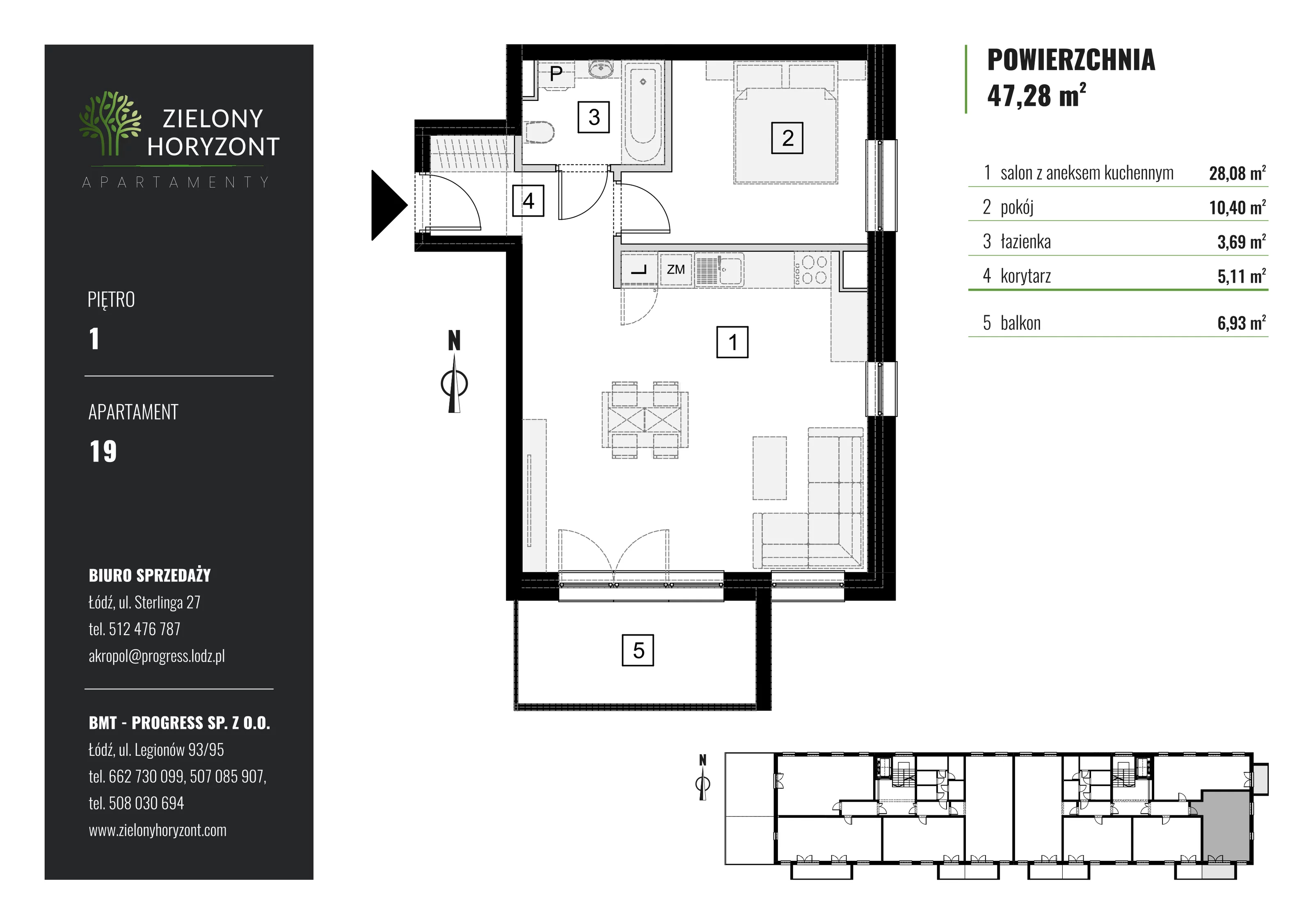 Mieszkanie 47,28 m², piętro 1, oferta nr M_19, Zielony Horyzont Apartamenty, Łódź, Widzew, ul. Jędrowizna