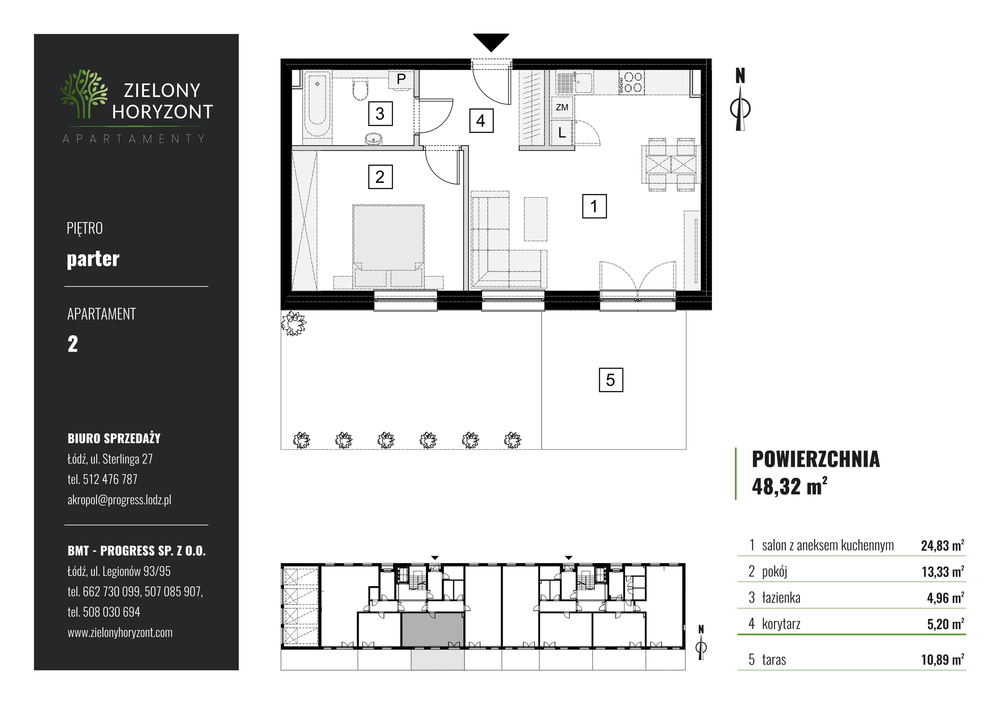 Mieszkanie 48,32 m², parter, oferta nr M_2, Zielony Horyzont Apartamenty, Łódź, Widzew, ul. Jędrowizna