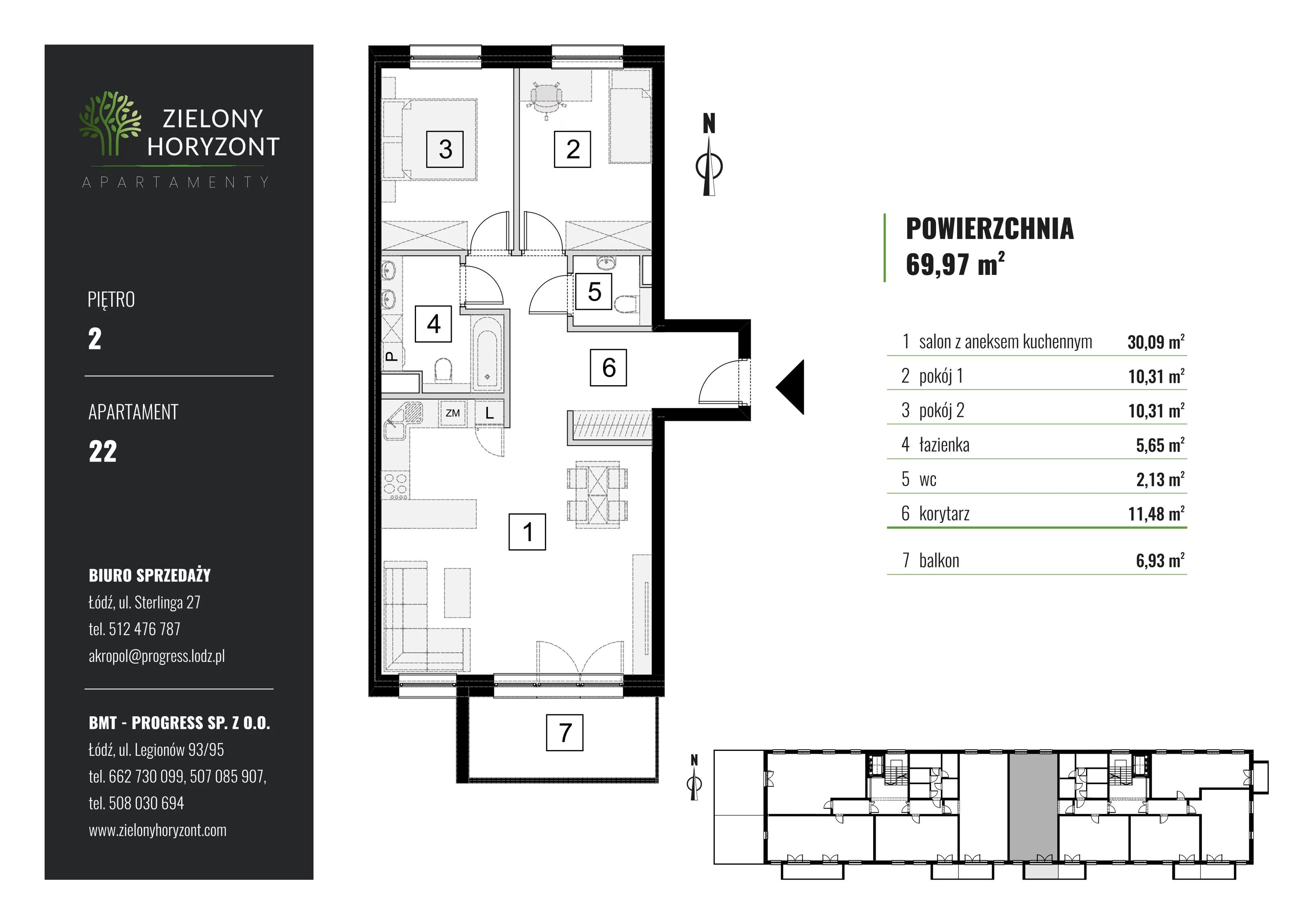 Mieszkanie 69,97 m², piętro 1, oferta nr M_22, Zielony Horyzont Apartamenty, Łódź, Widzew, ul. Jędrowizna